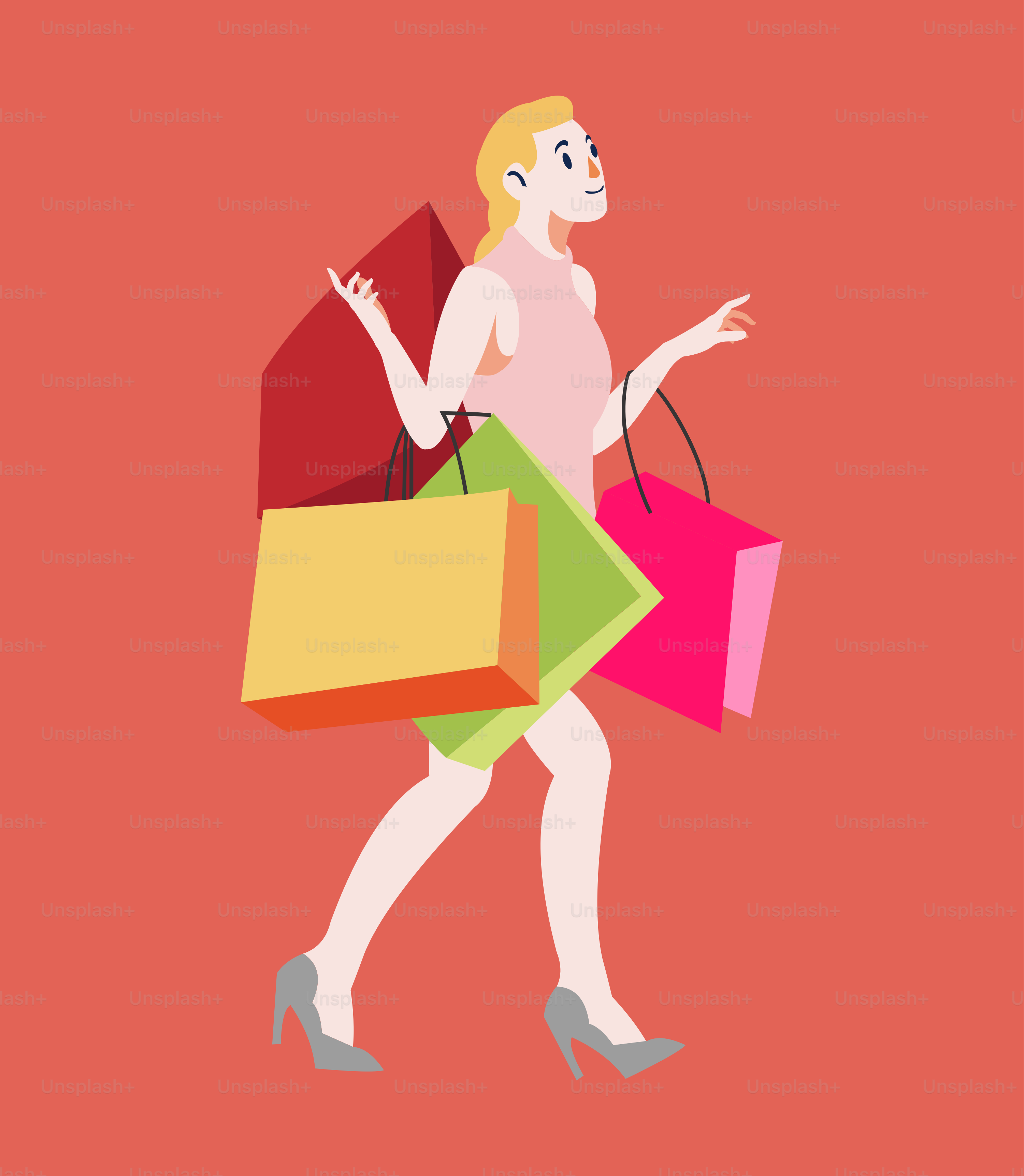 A woman carrying shopping bags on her back