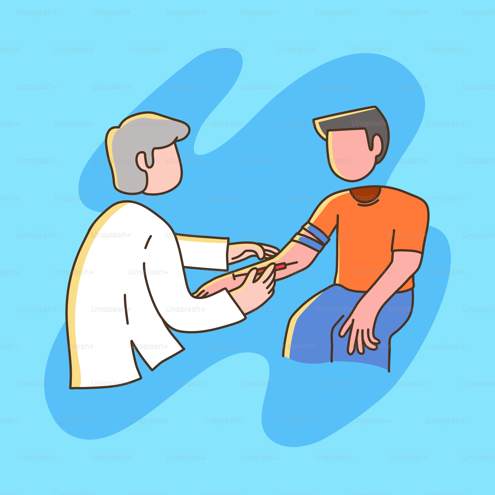 A man is helping another man with a bandage