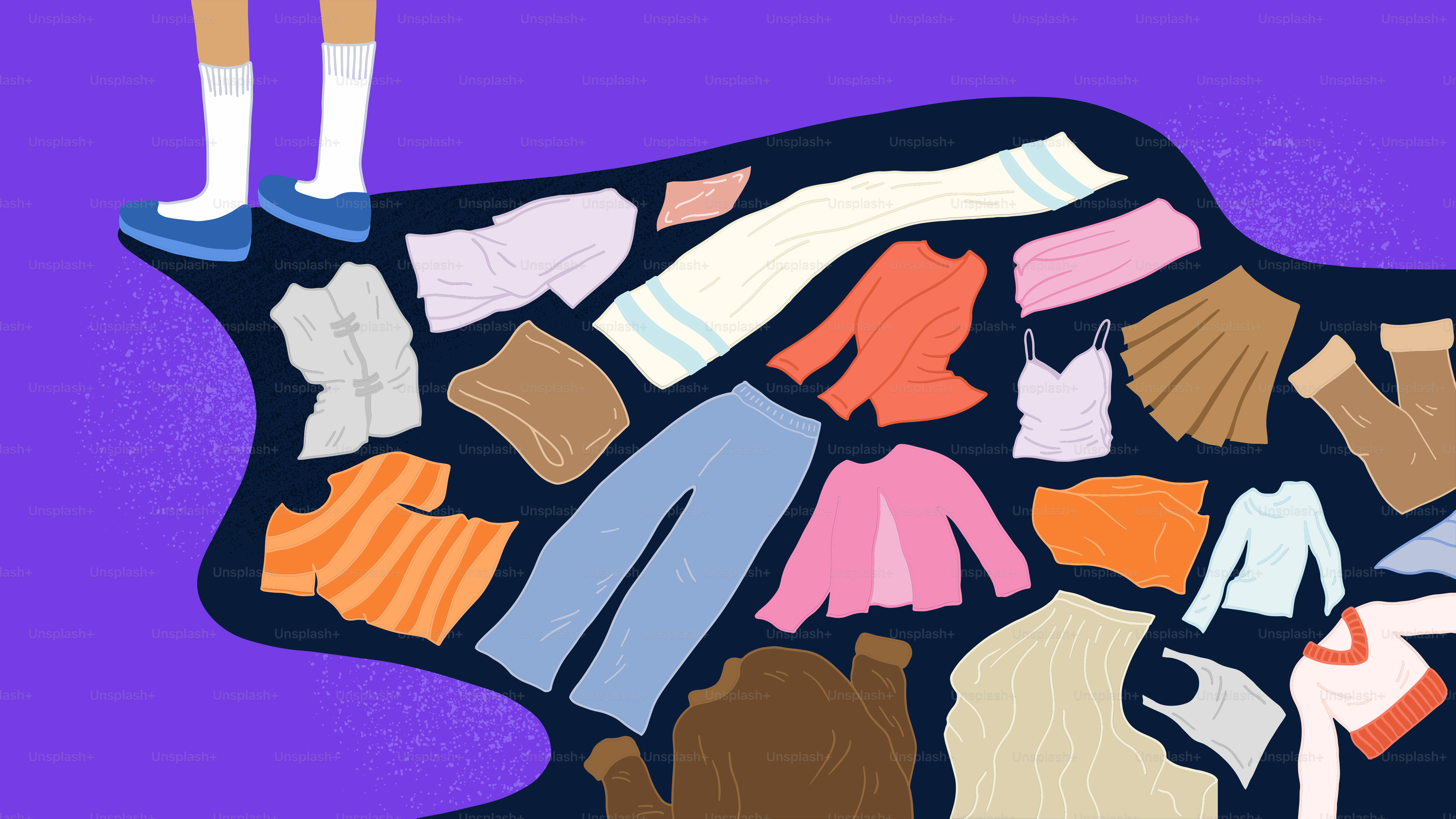 A person standing on top of a pile of clothes