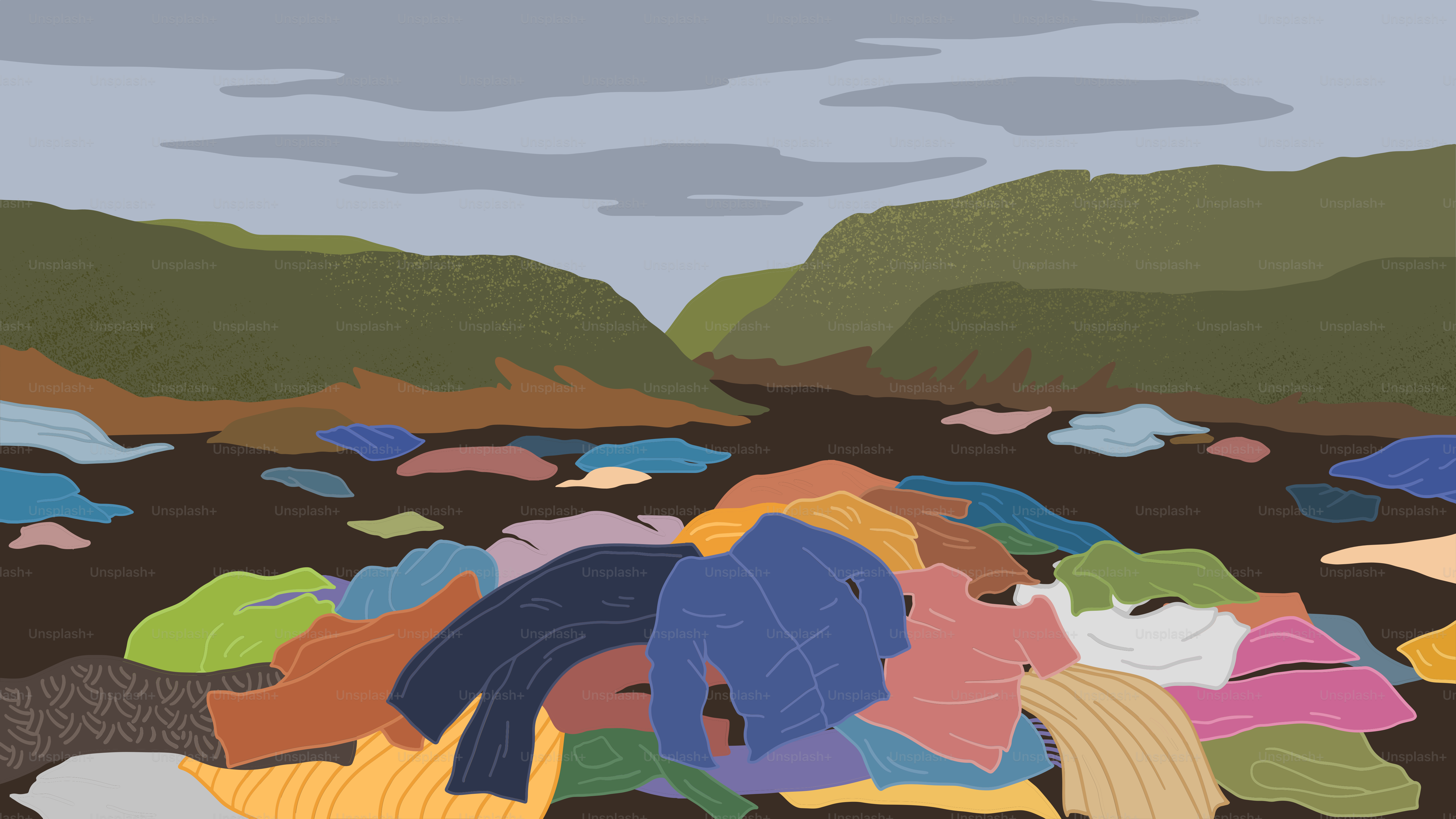 A painting of a group of people in a field