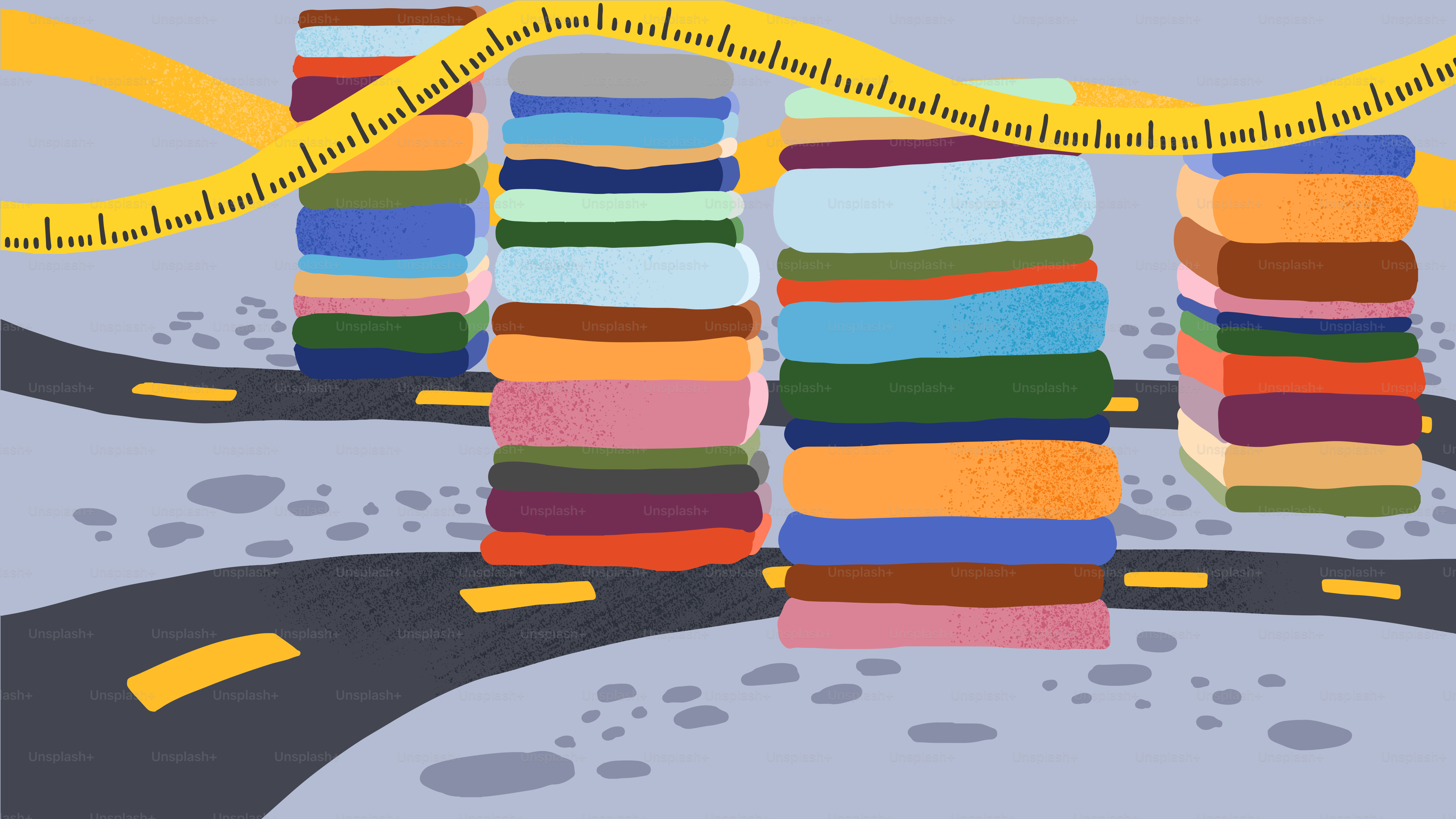 A drawing of a road with a measuring tape on top of it