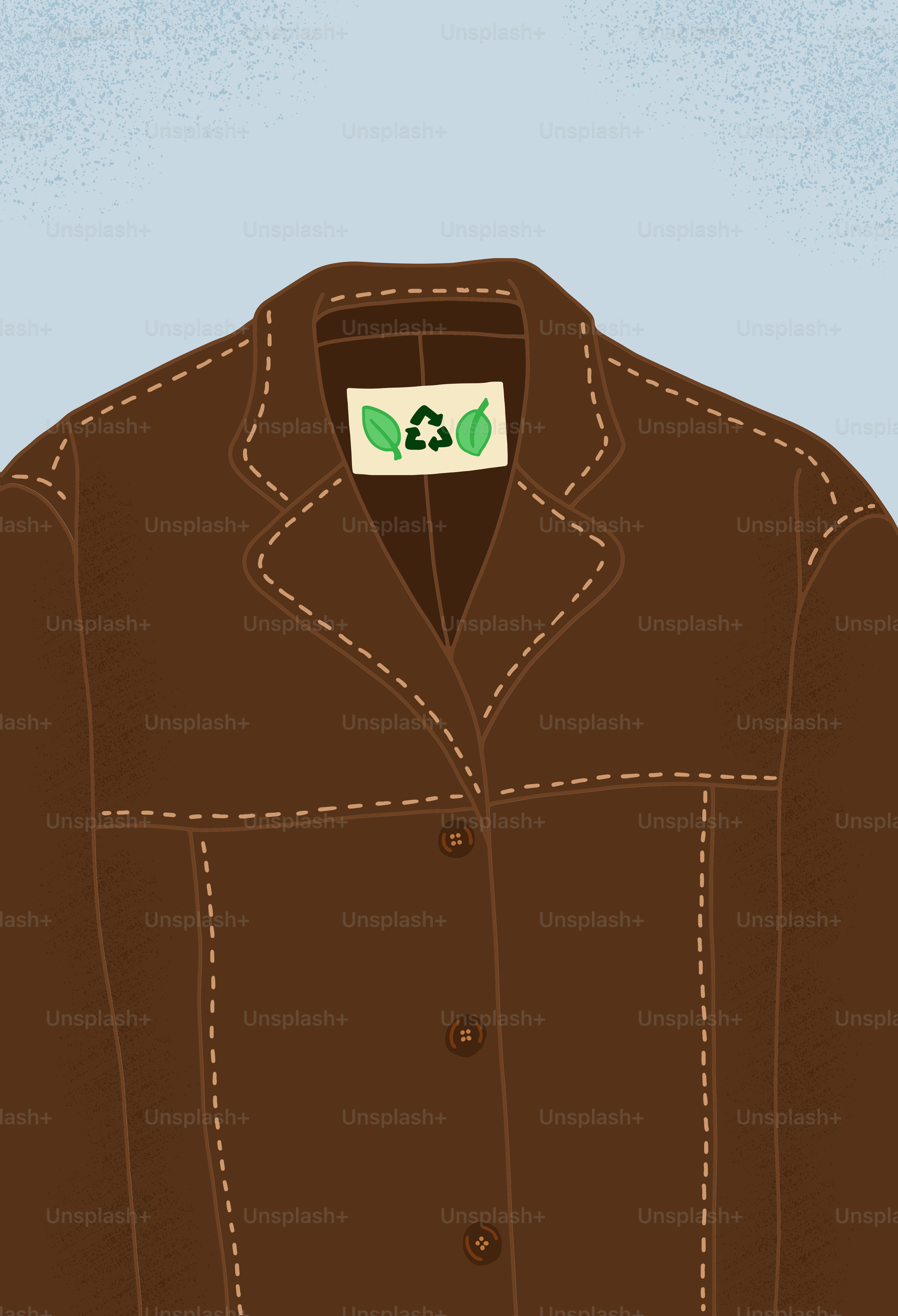 A brown jacket with a recyclable sticker on it