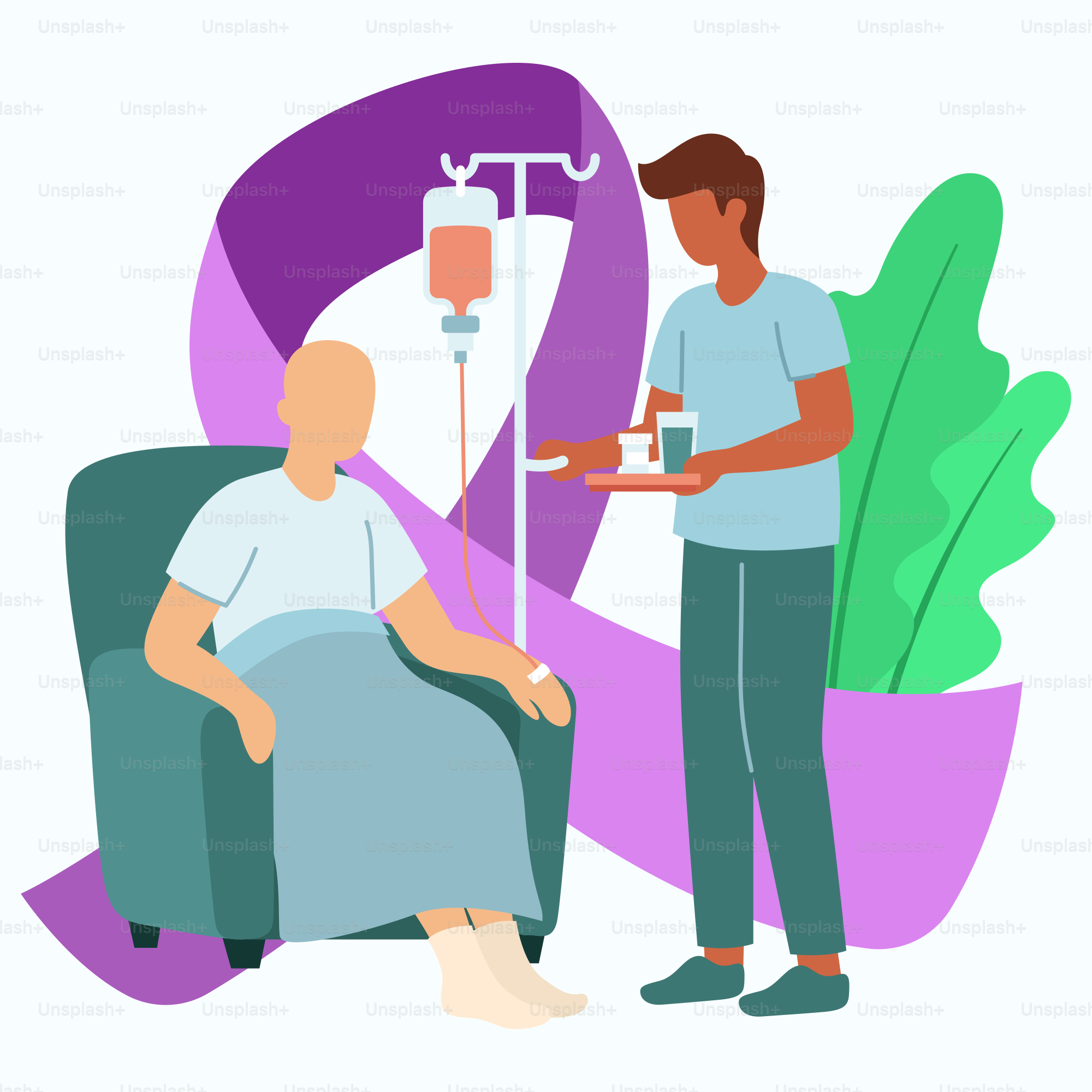 A man in a chair with a iv in his hand