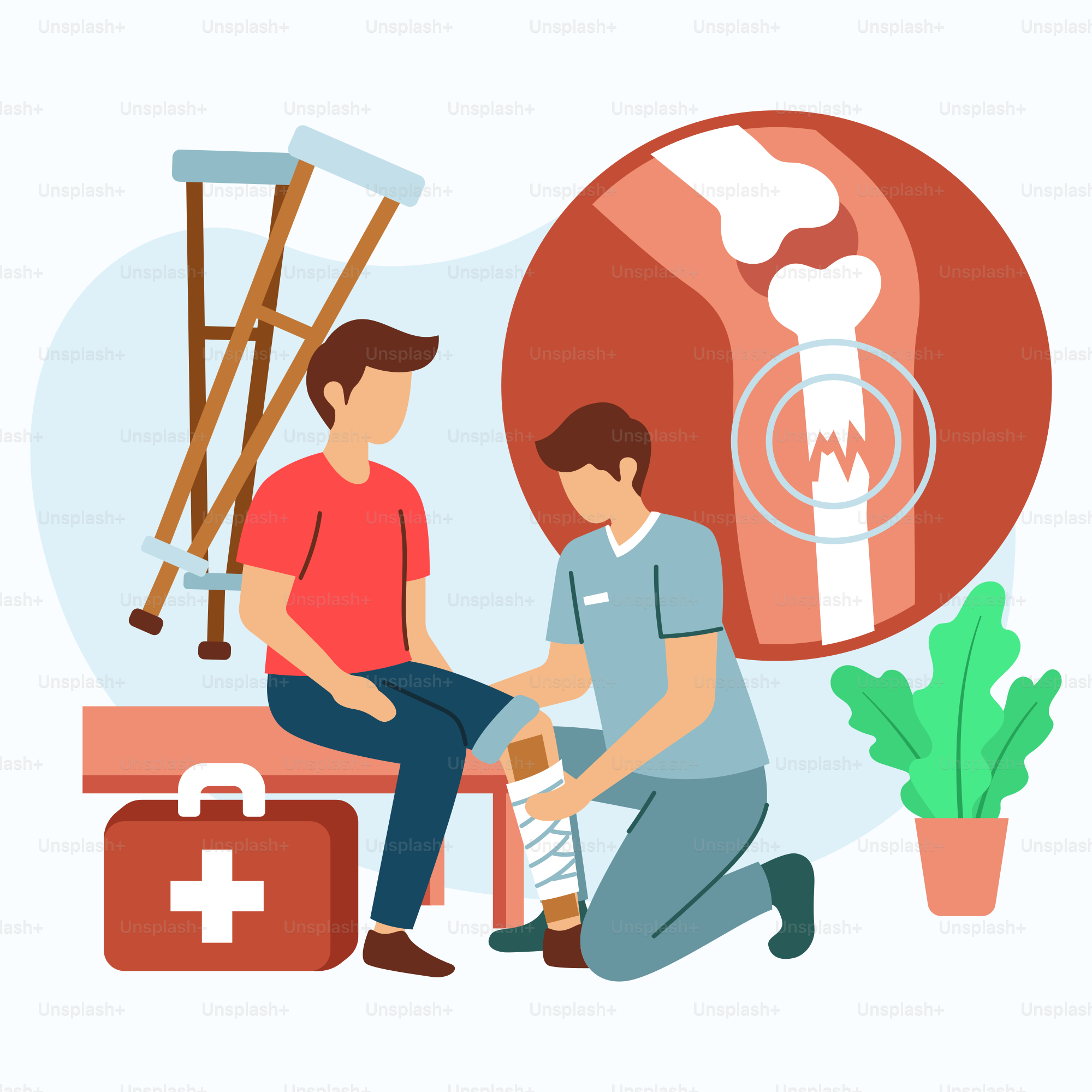 A man sitting next to a man with a broken leg