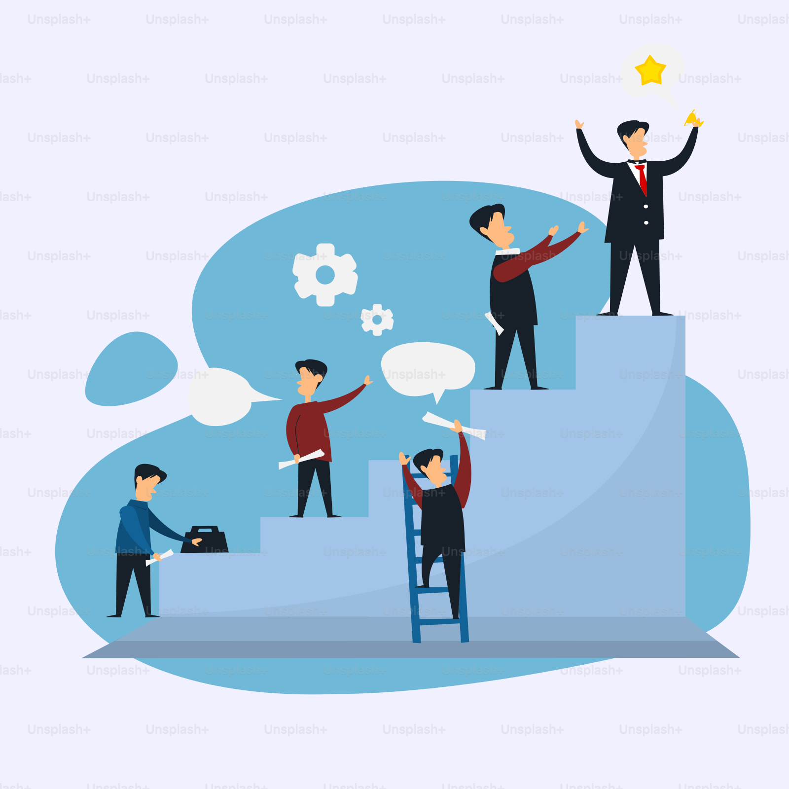 A group of people standing on top of a stair