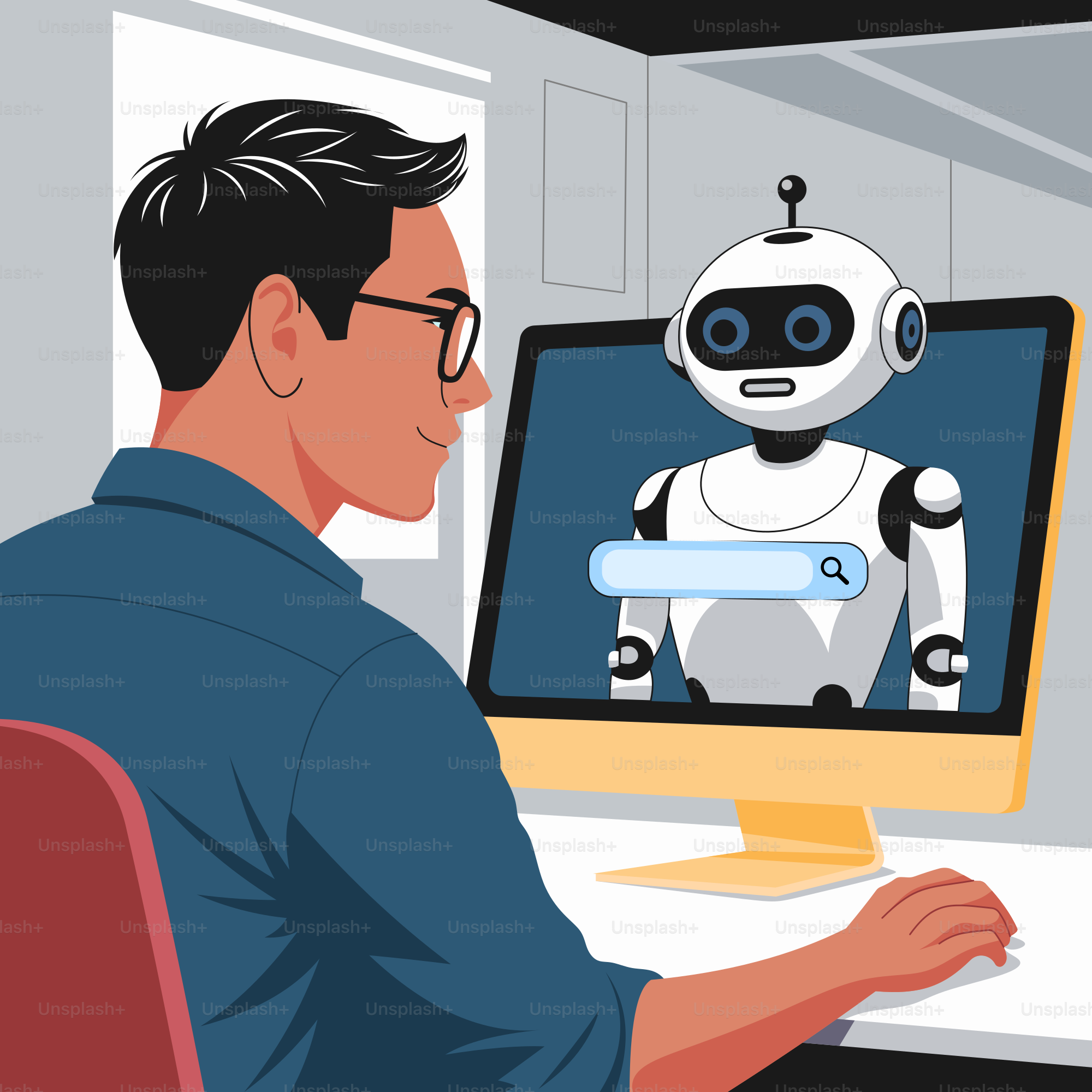 コンピューターの前に座る男