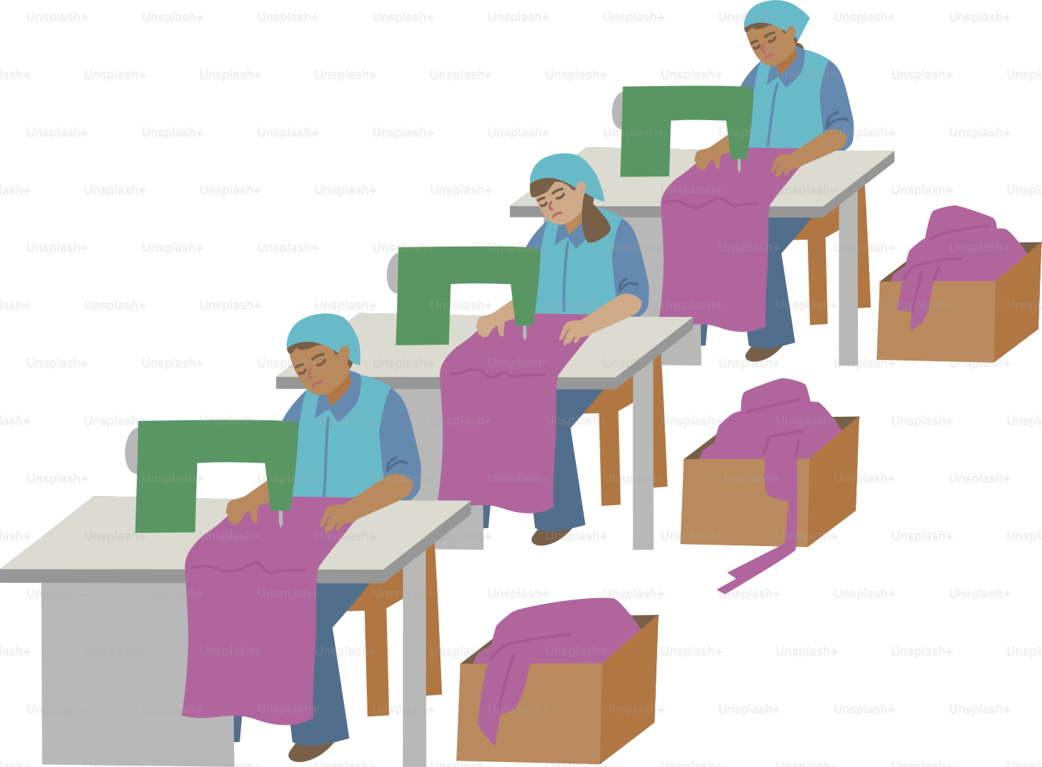 A group of people sitting at desks with different colored chairs