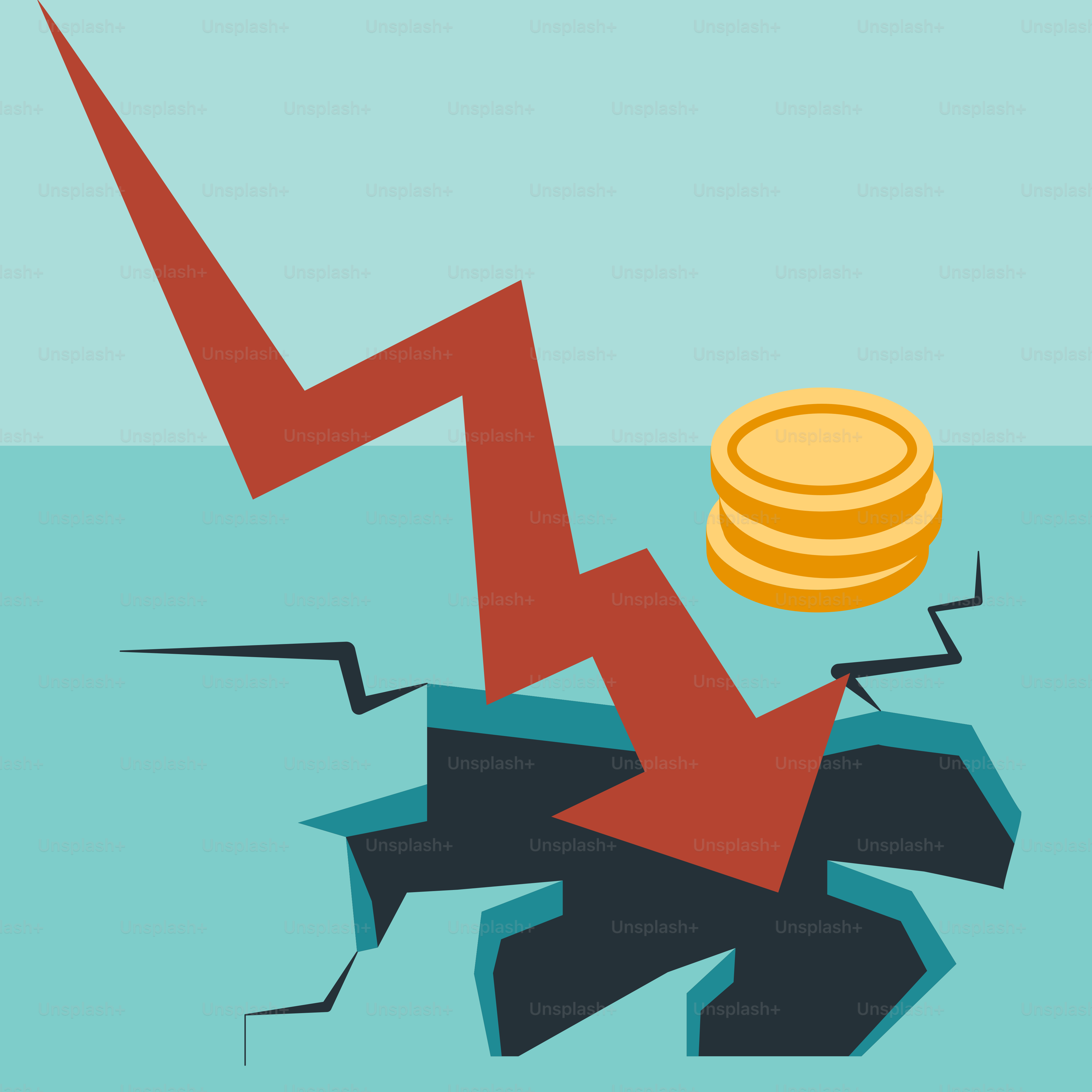 Un uomo che cade da una scogliera con una pila di monete davanti a sé