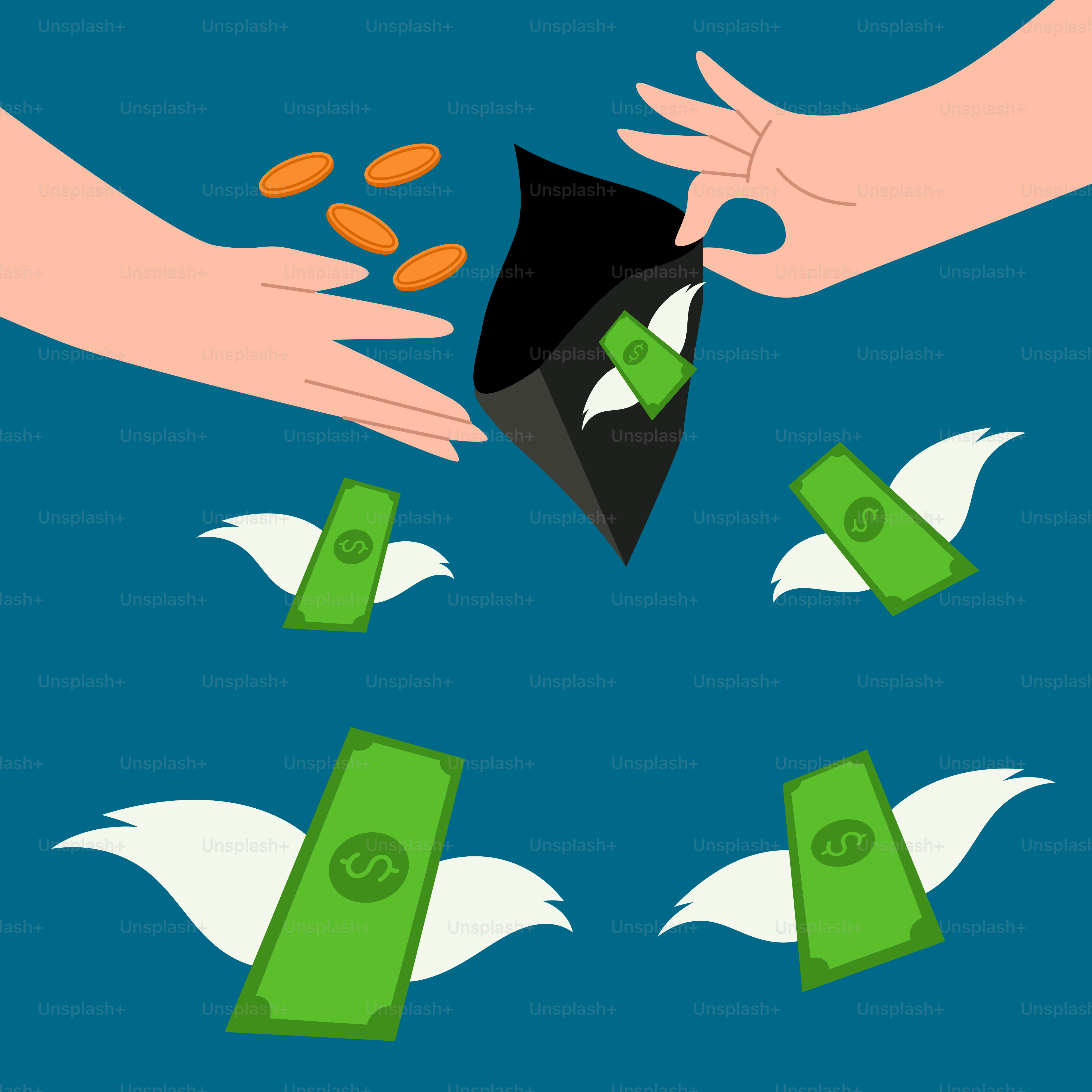 돈 가방을 잡으려는 두 손