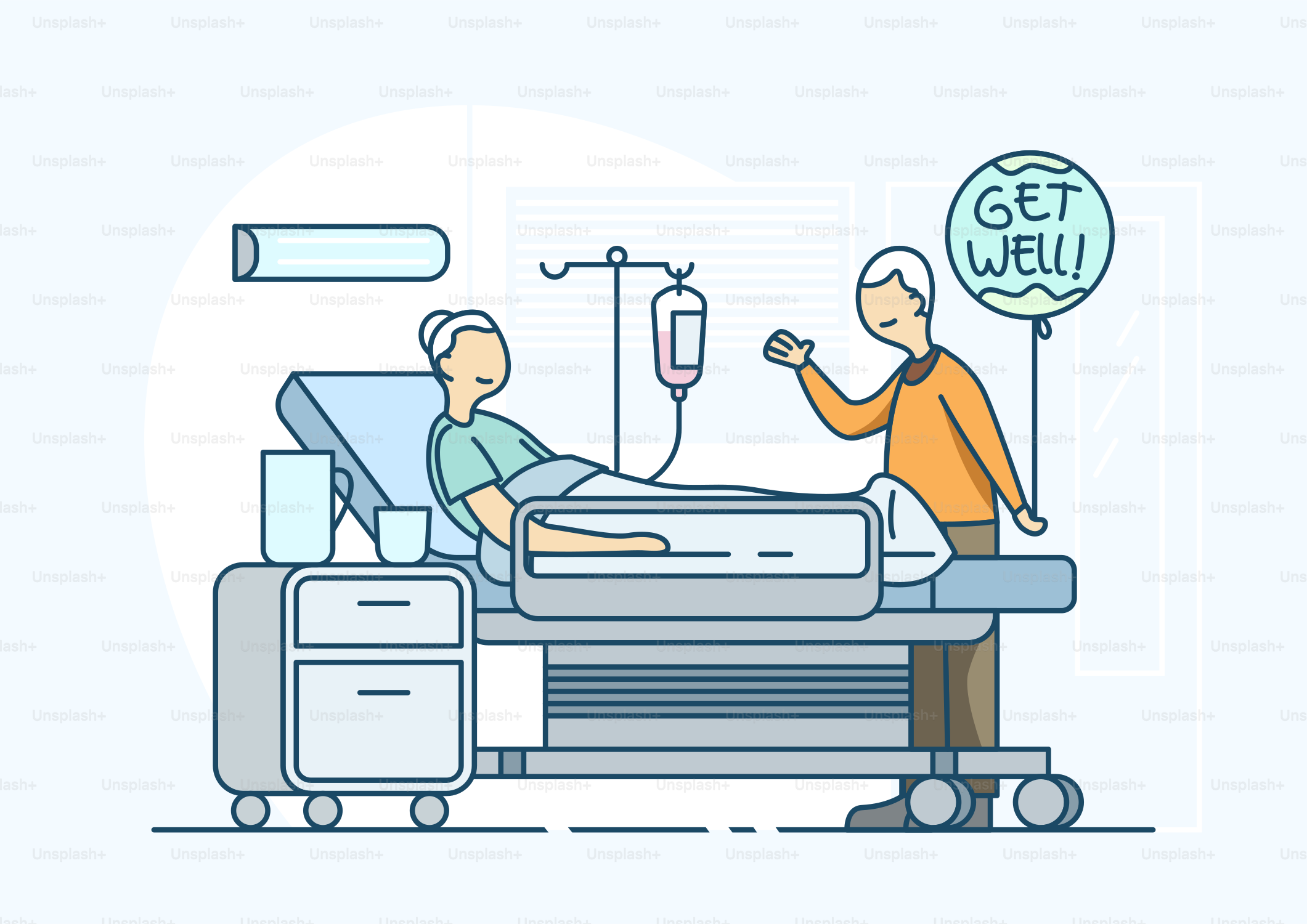 A man in a hospital bed being assisted by a nurse