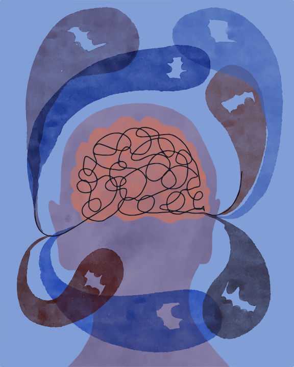 Un dibujo de la cabeza de un hombre con un cerebro en ella