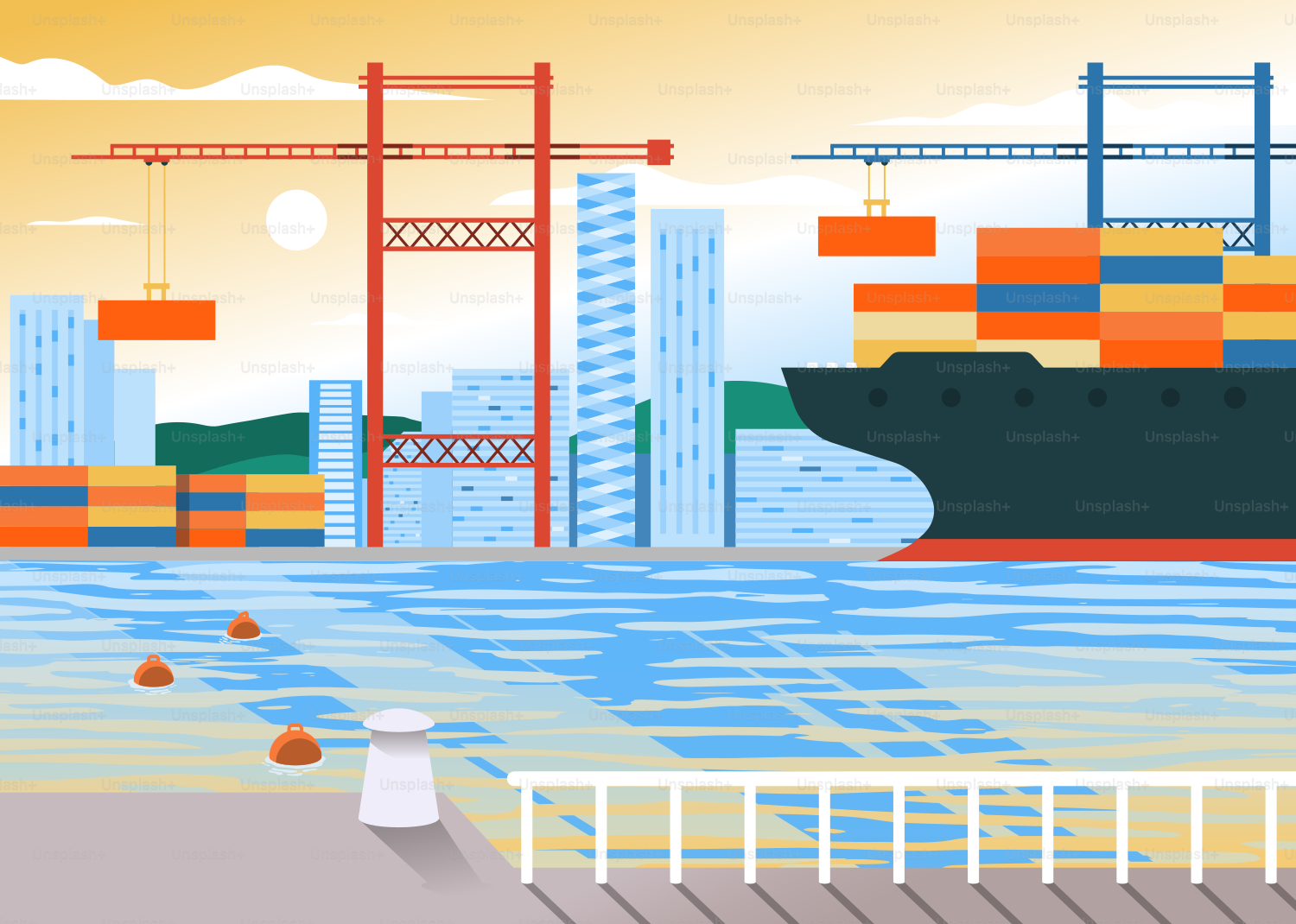 Una grande nave da carico in un grande specchio d'acqua