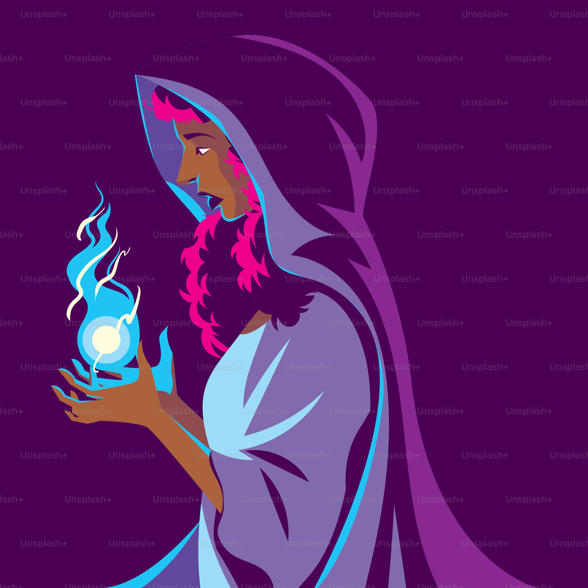 A woman in a purple robe holding a lit candle