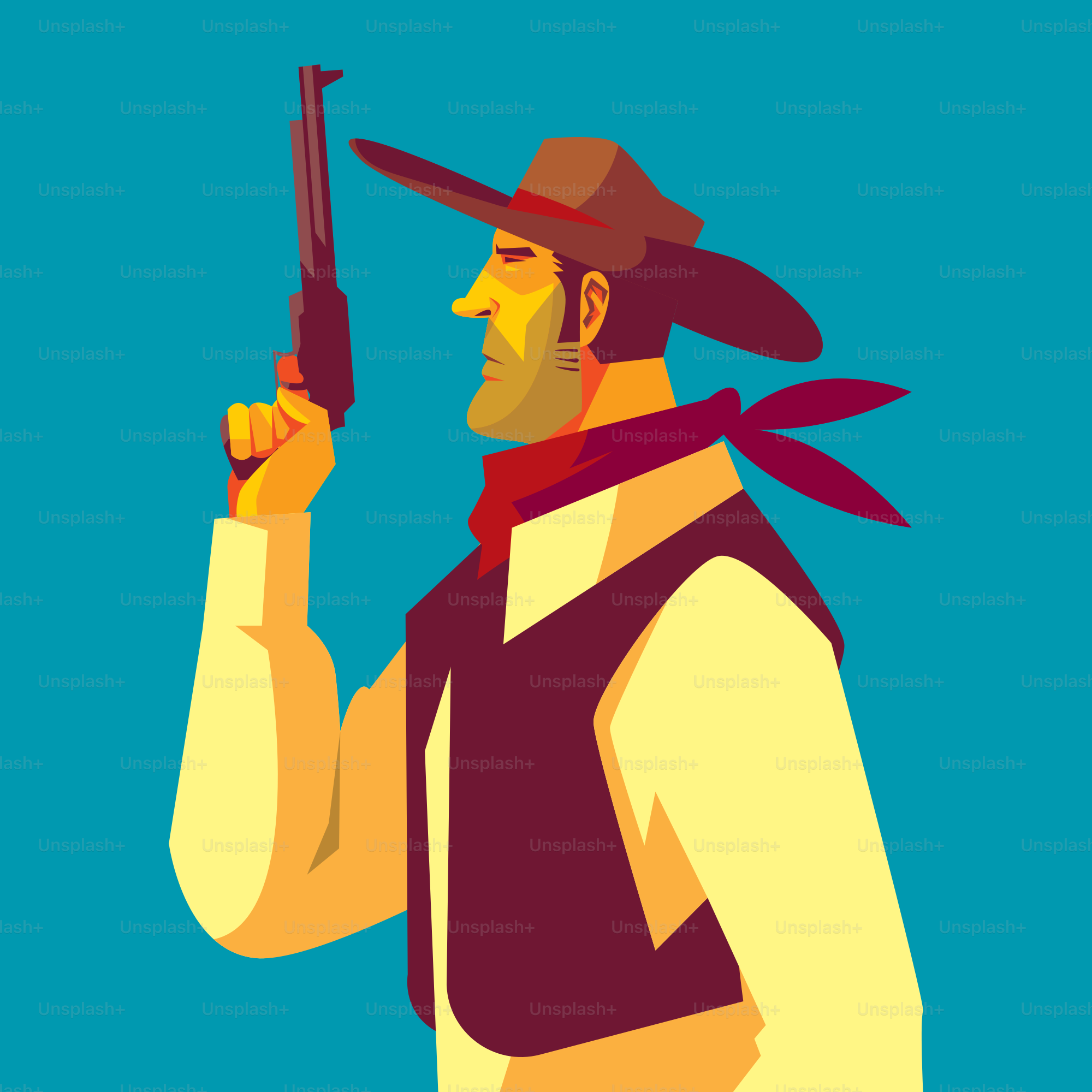 A man in a cowboy outfit holding a gun