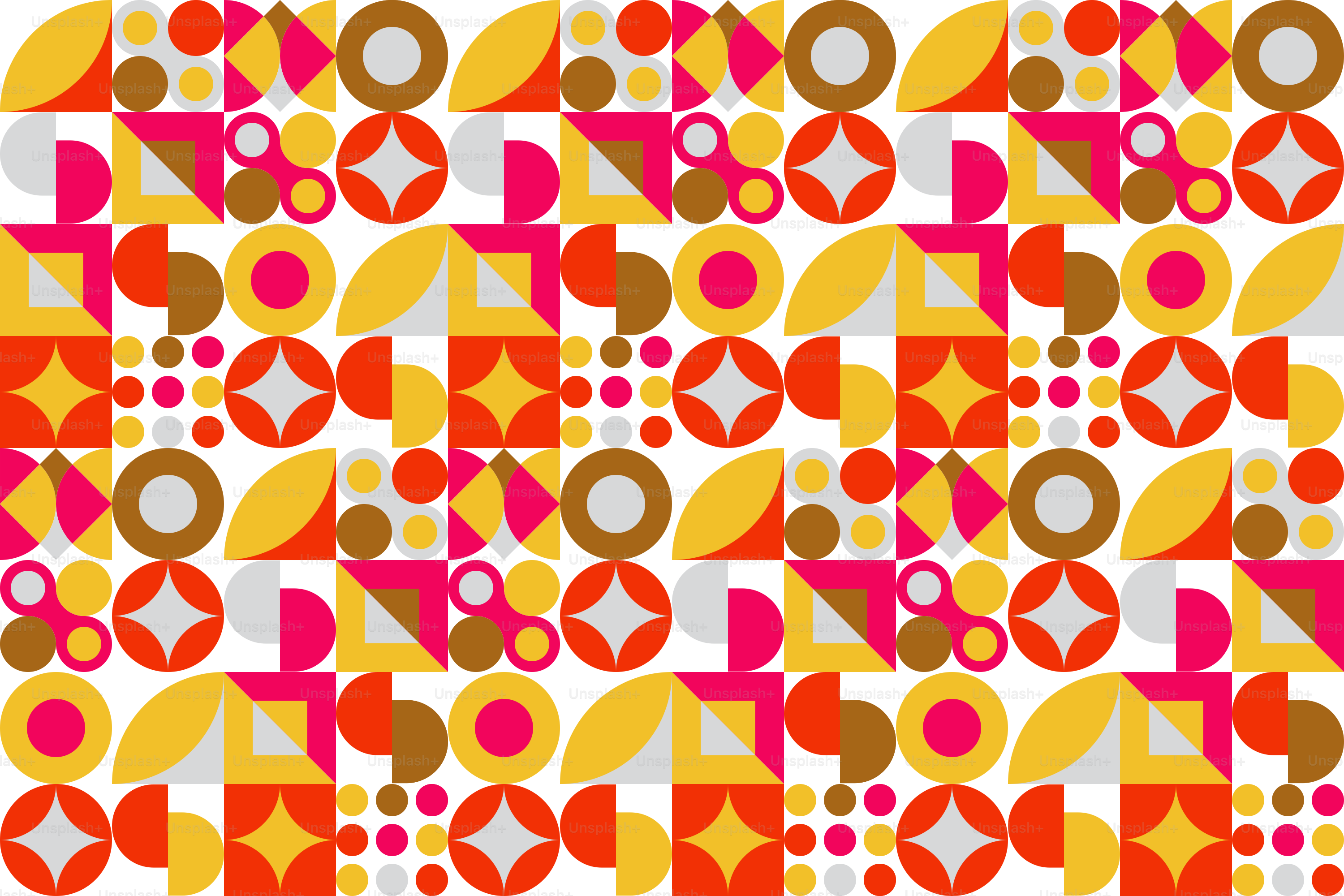 A colorful pattern with circles and dots on a white background