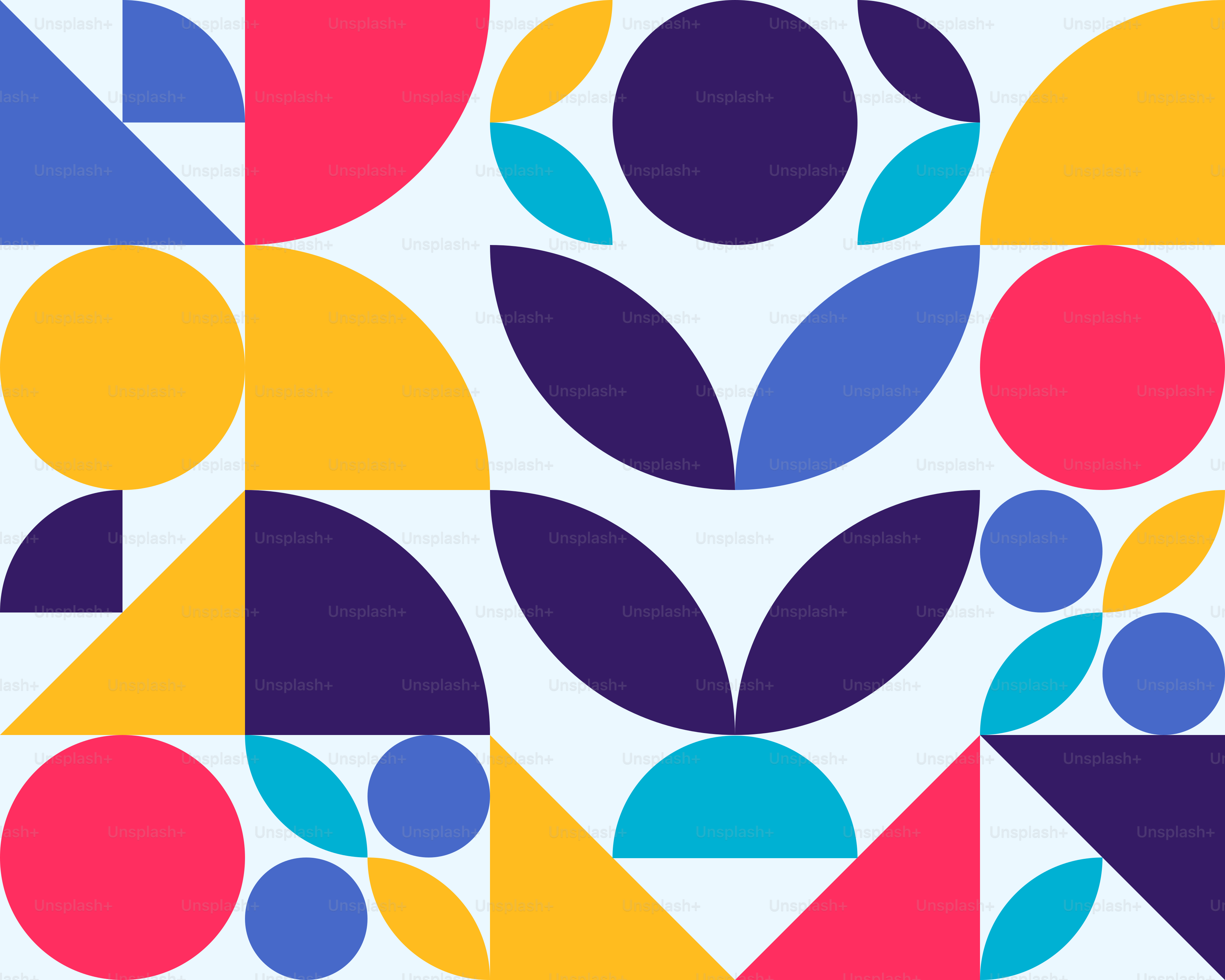 Un motivo astratto colorato con foglie e cerchi