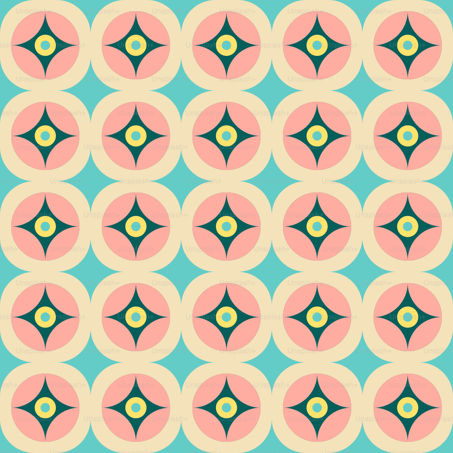 Um papel de parede azul e rosa com círculos e estrelas