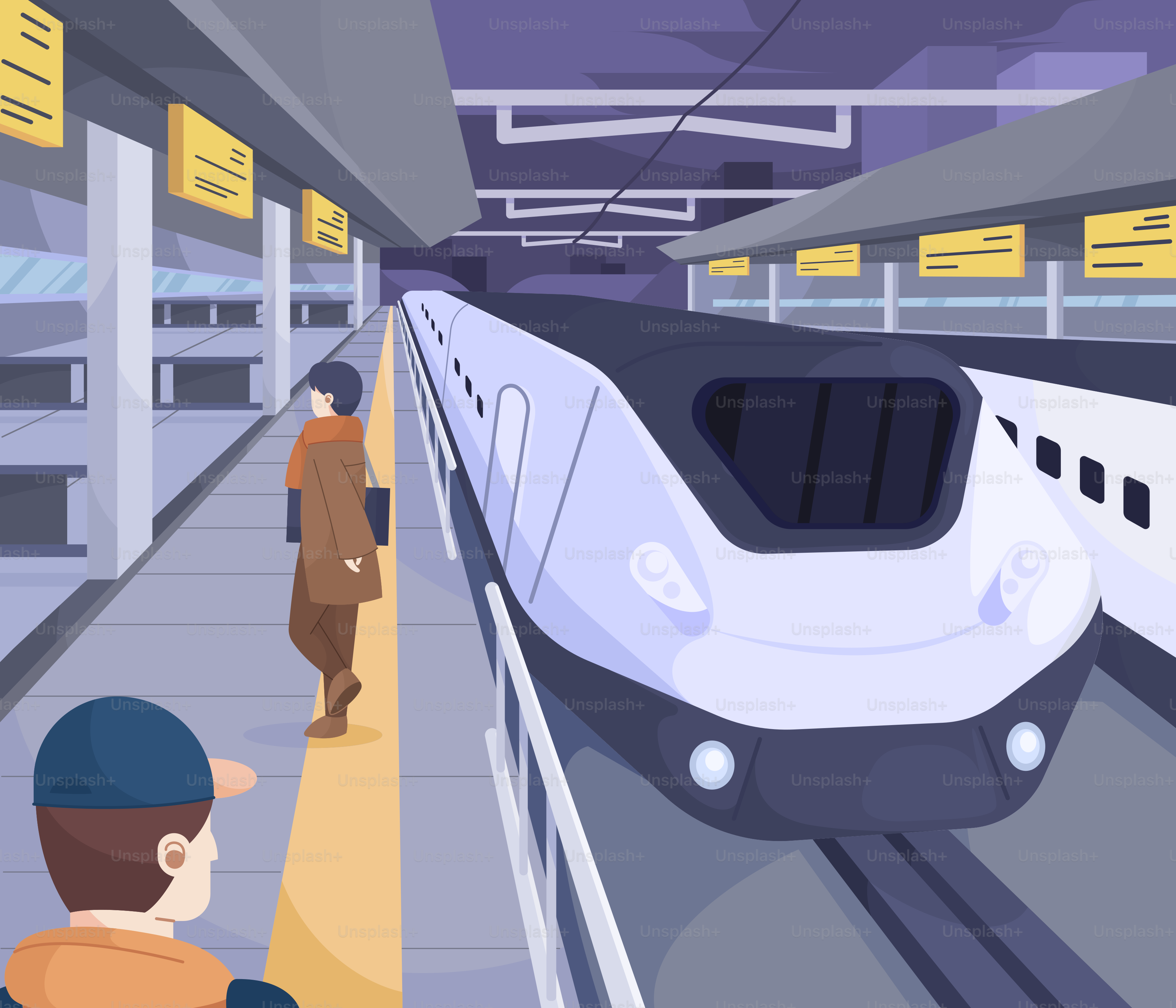 A train station with people waiting for the train