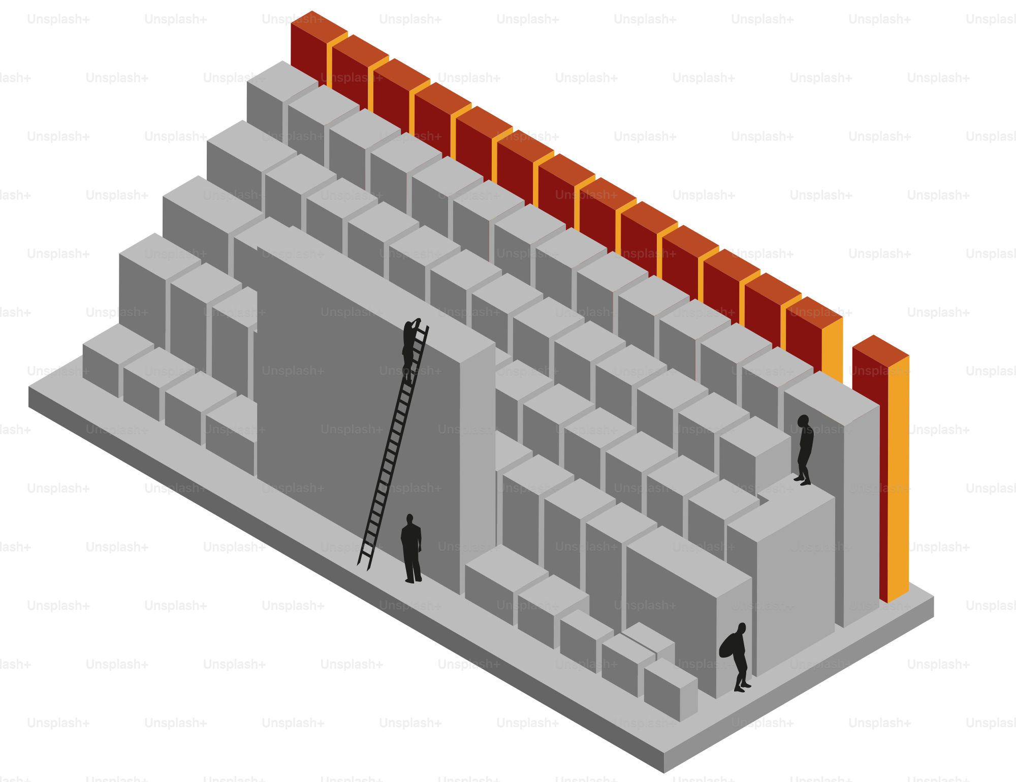 A large building with a ladder going up the side of it