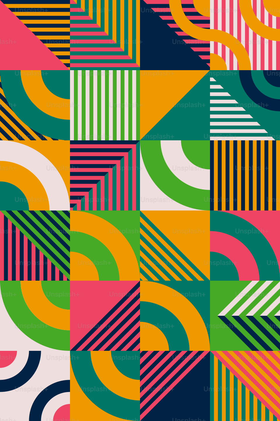 A colorful pattern with different shapes and colors