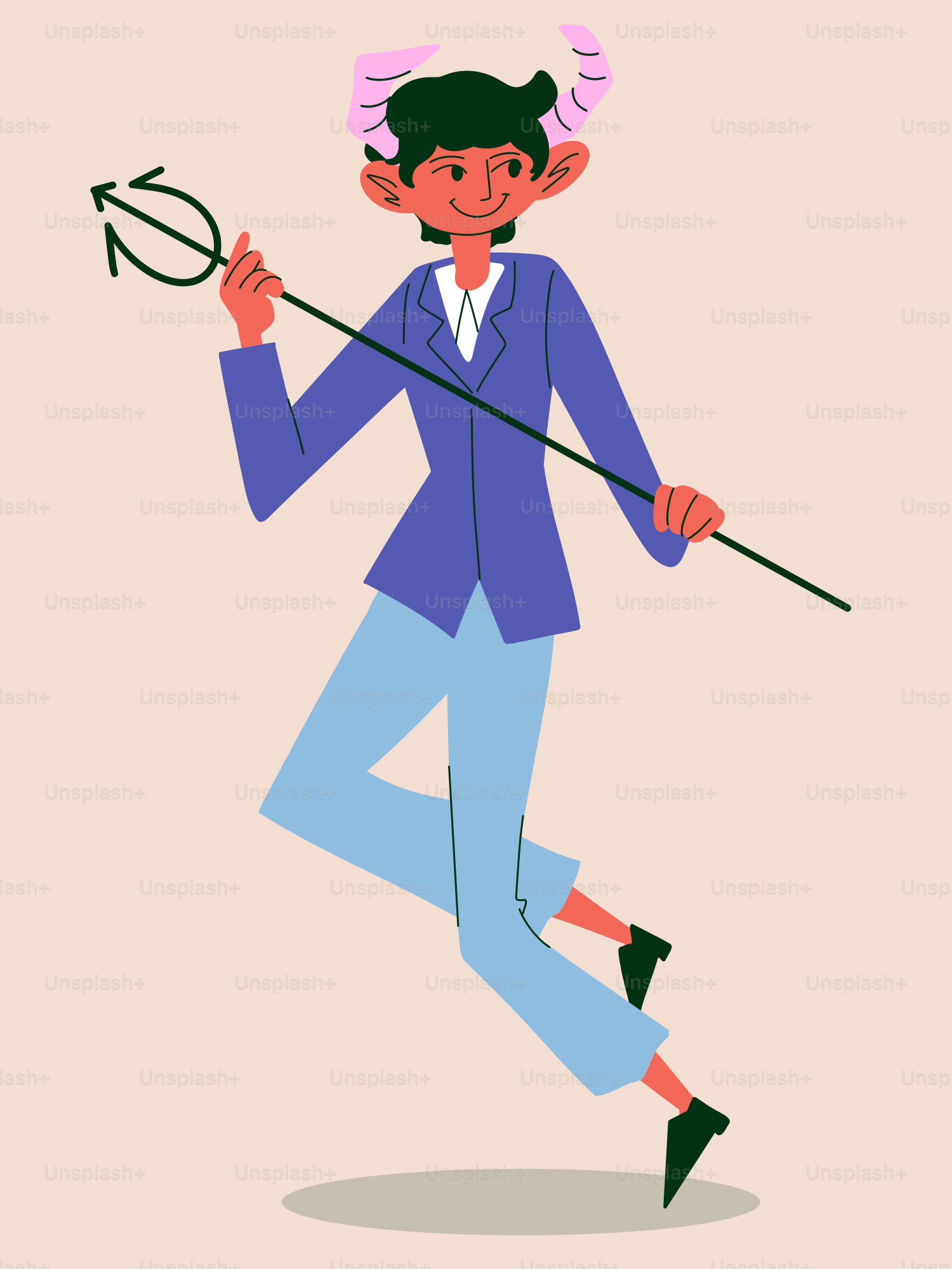 A cartoon of a woman holding a stick