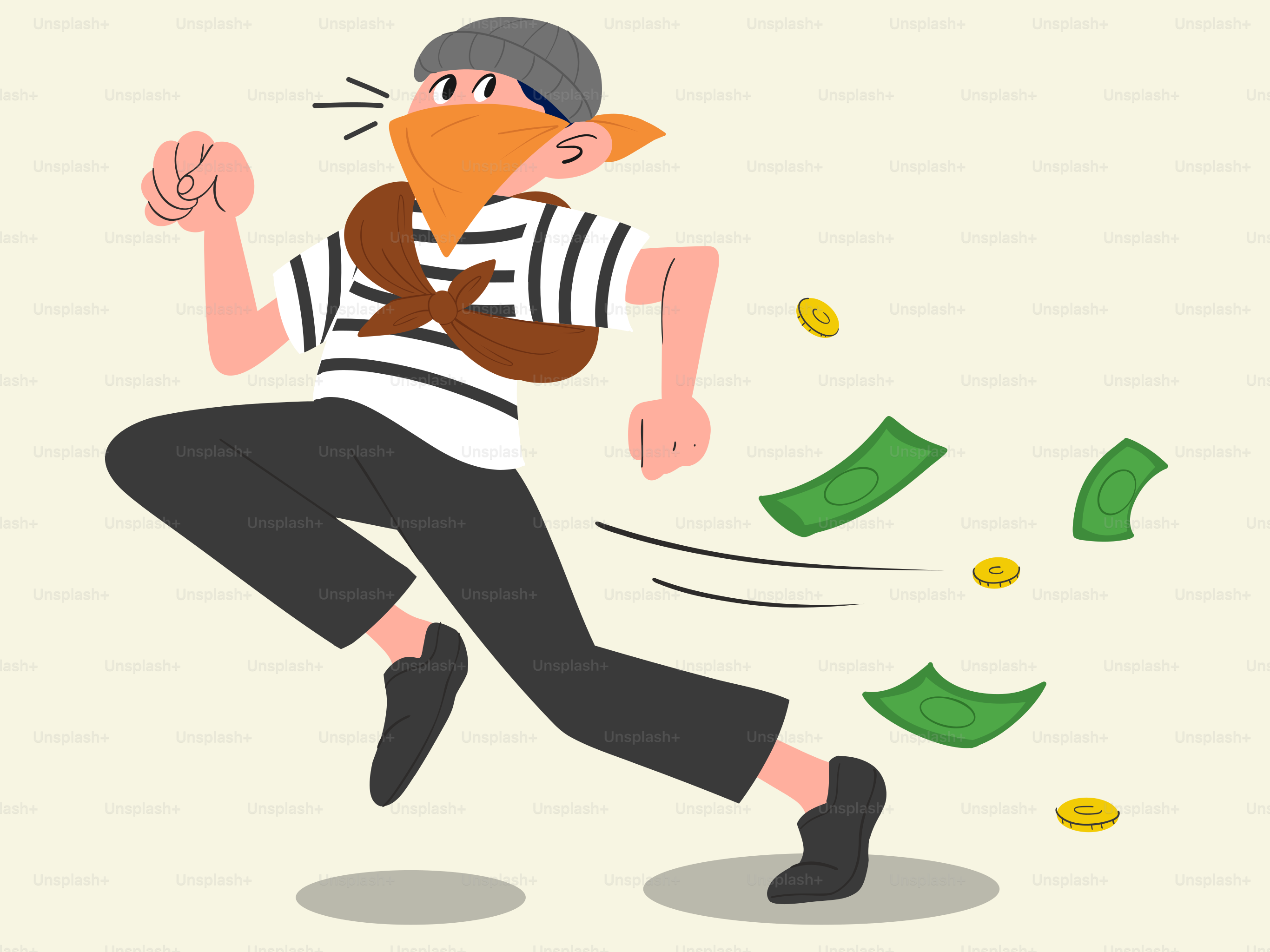 Um homem correndo com dinheiro saindo da boca