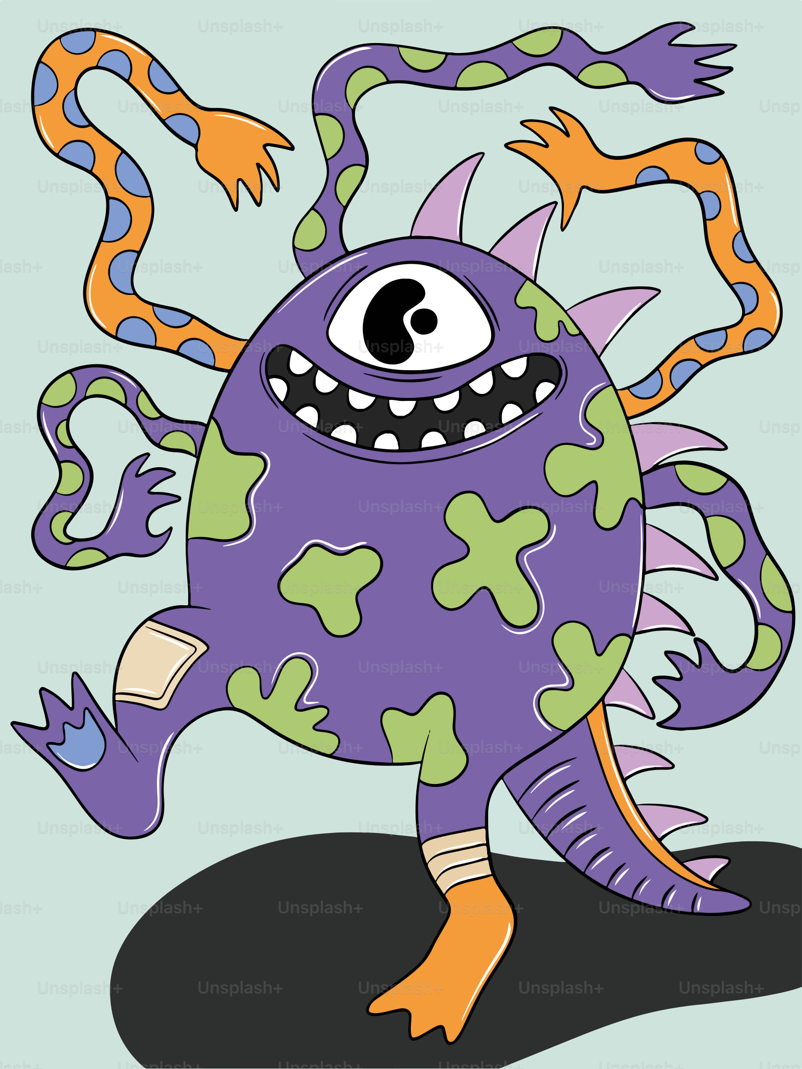 A purple monster with a big smile on its face