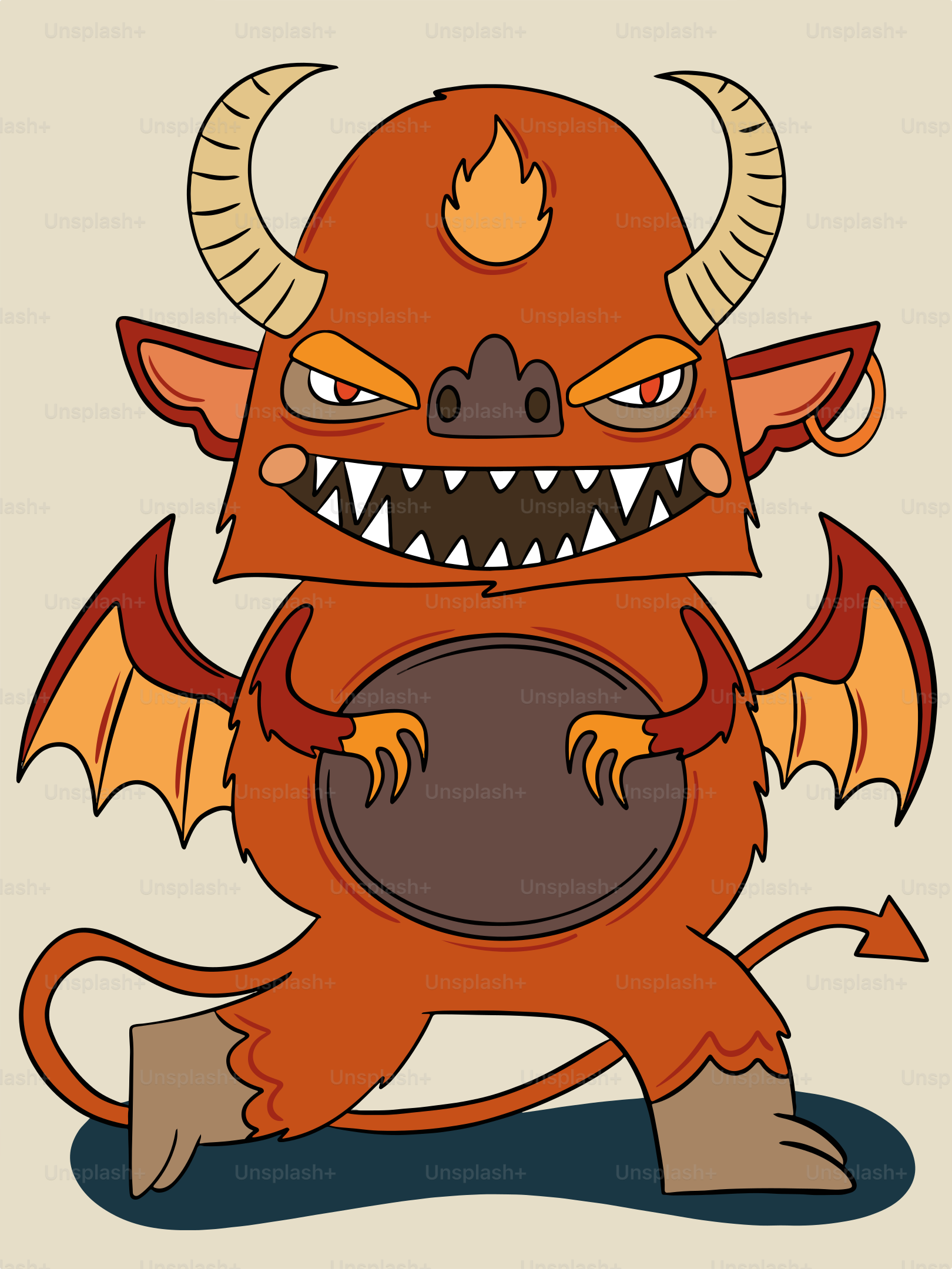 A cartoon of a demon holding a ball