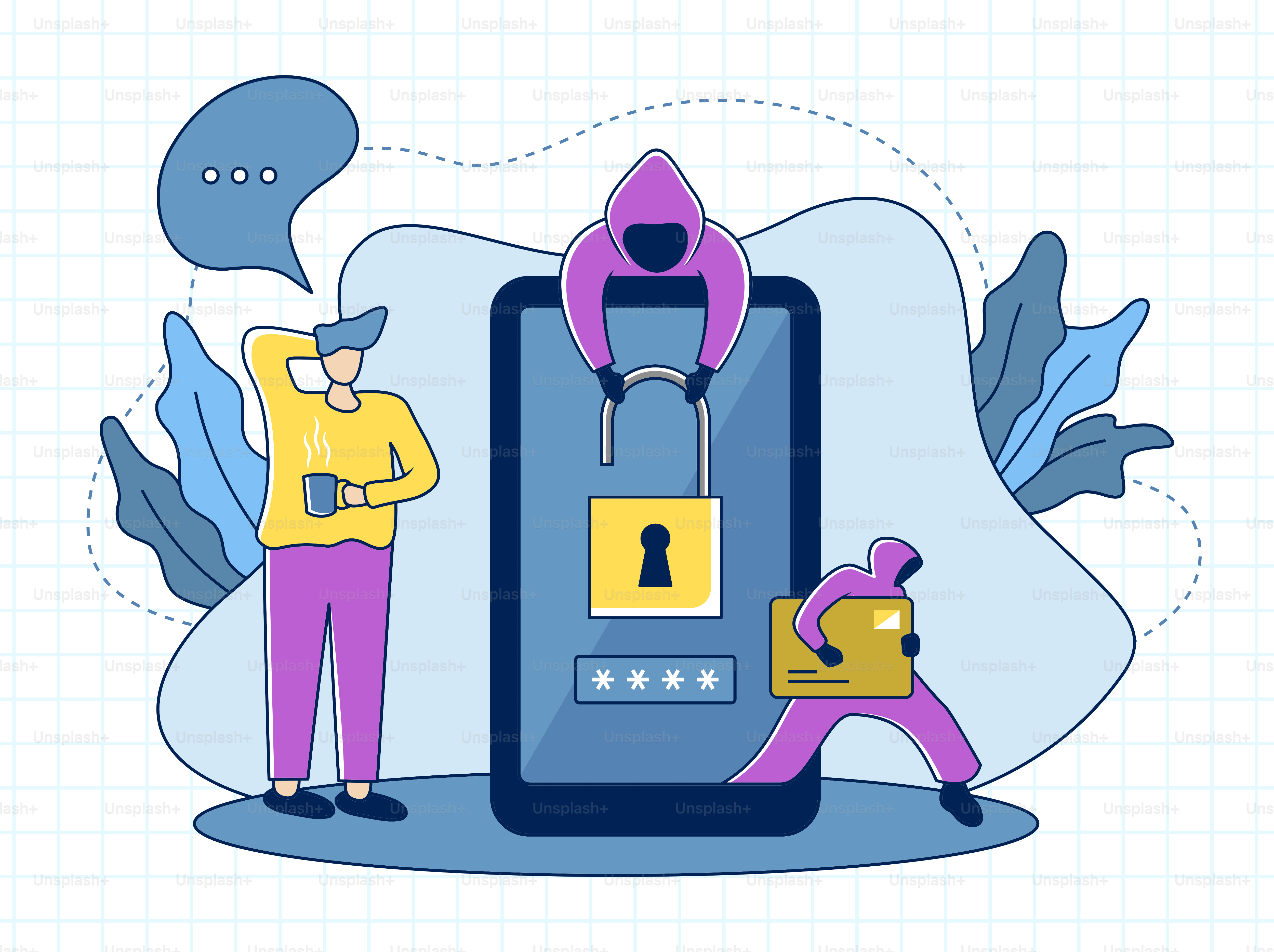 A man standing next to a phone with a padlock on it