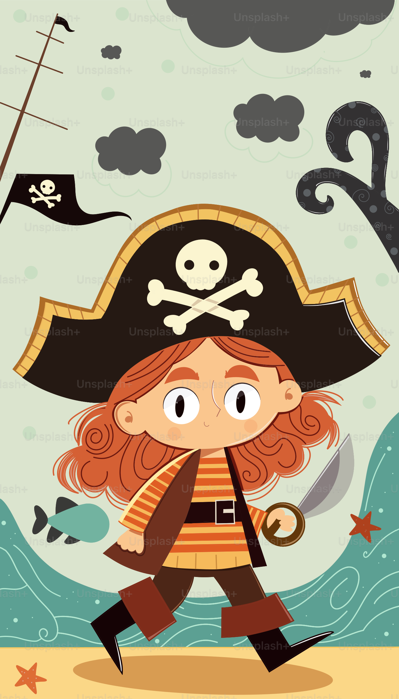 A cartoon of a girl dressed as a pirate