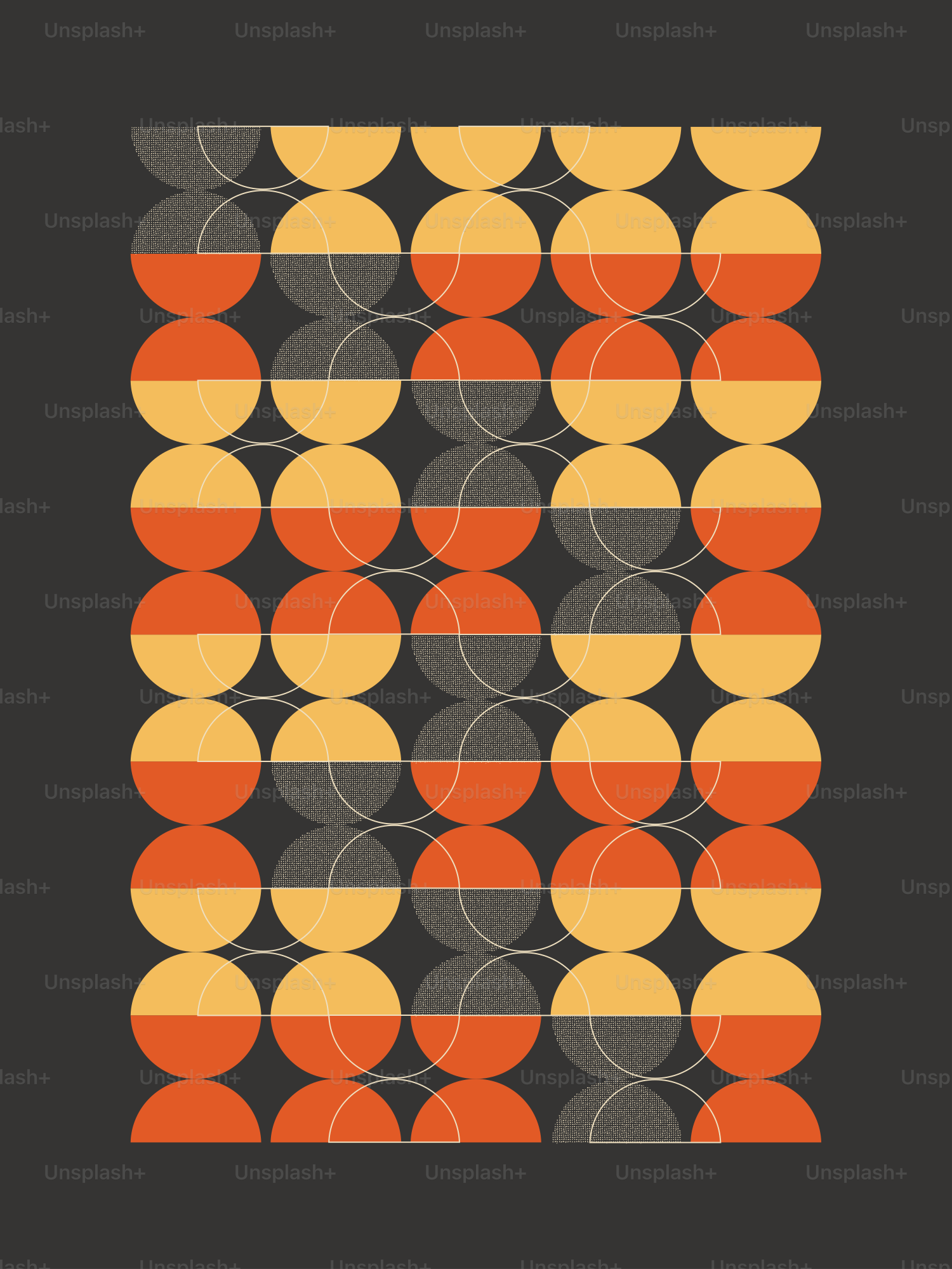 A black and orange poster with circles on it