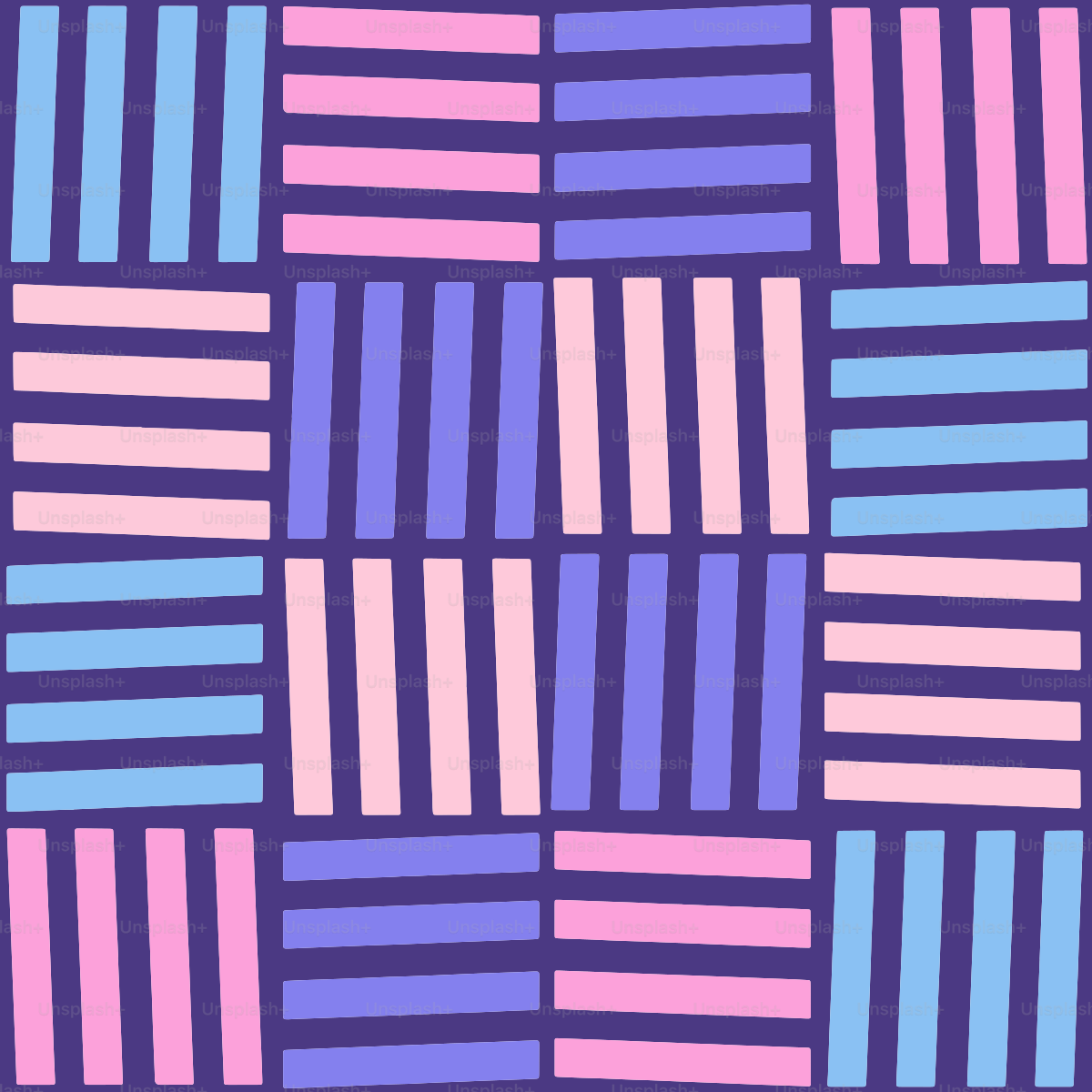 紫、青、ピンクの模様が紫の背景に描かれている