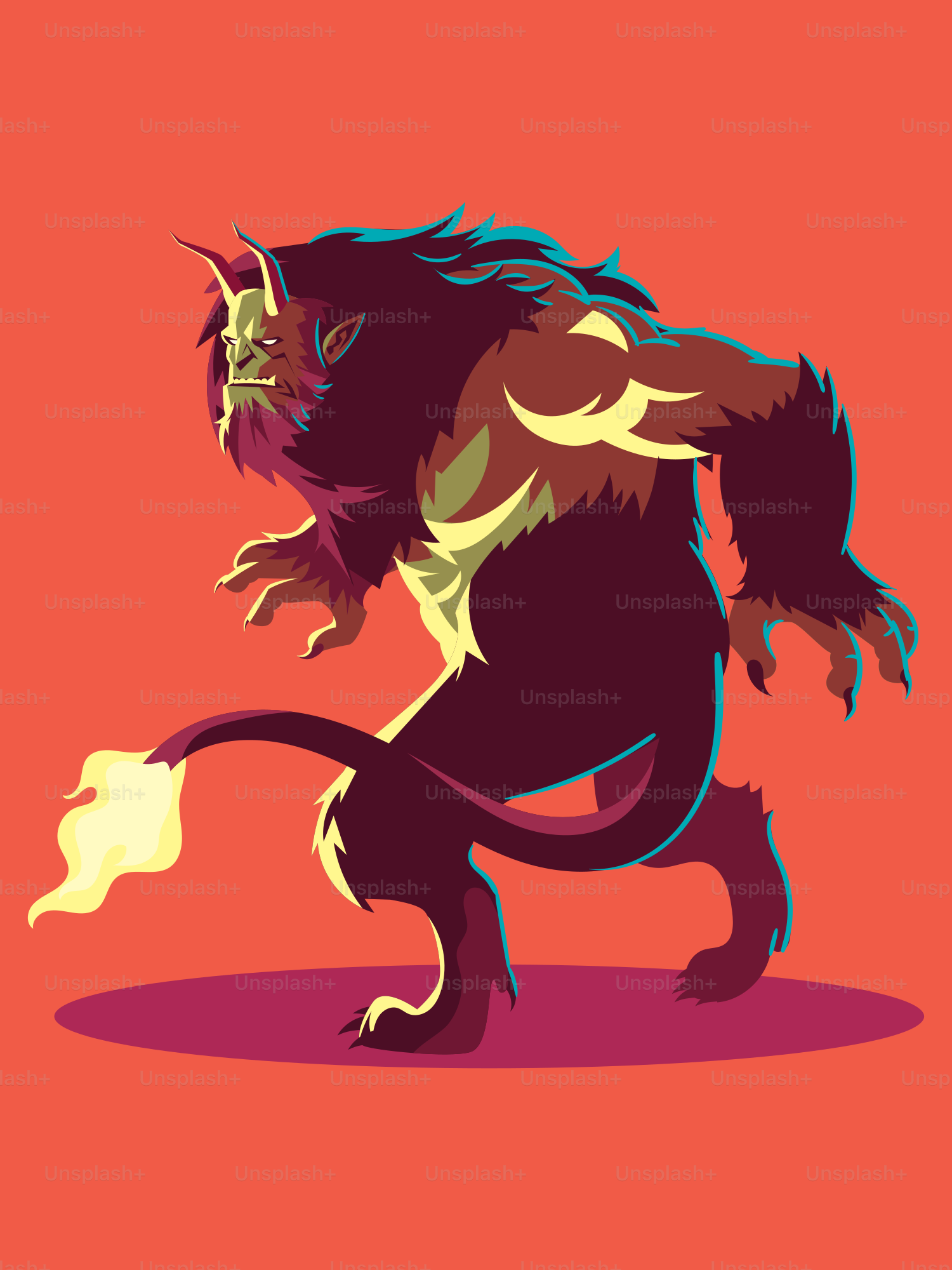 A stylized image of a lion on a red background