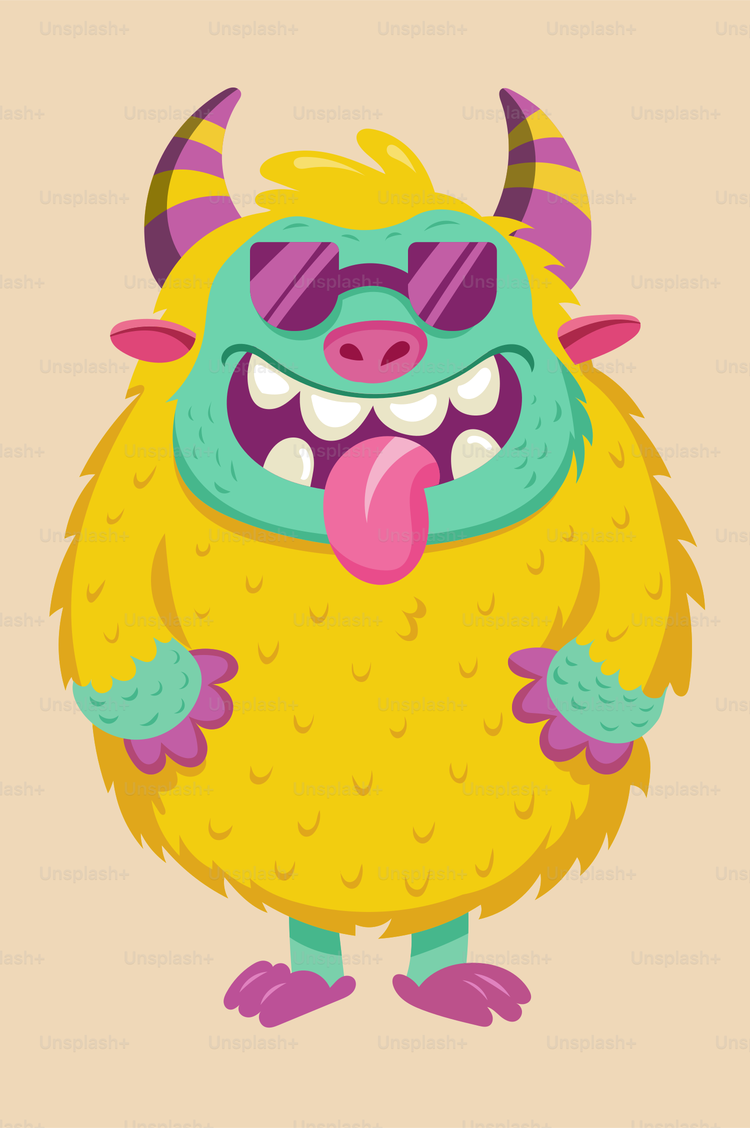 A cartoon monster with sunglasses and tongue sticking out