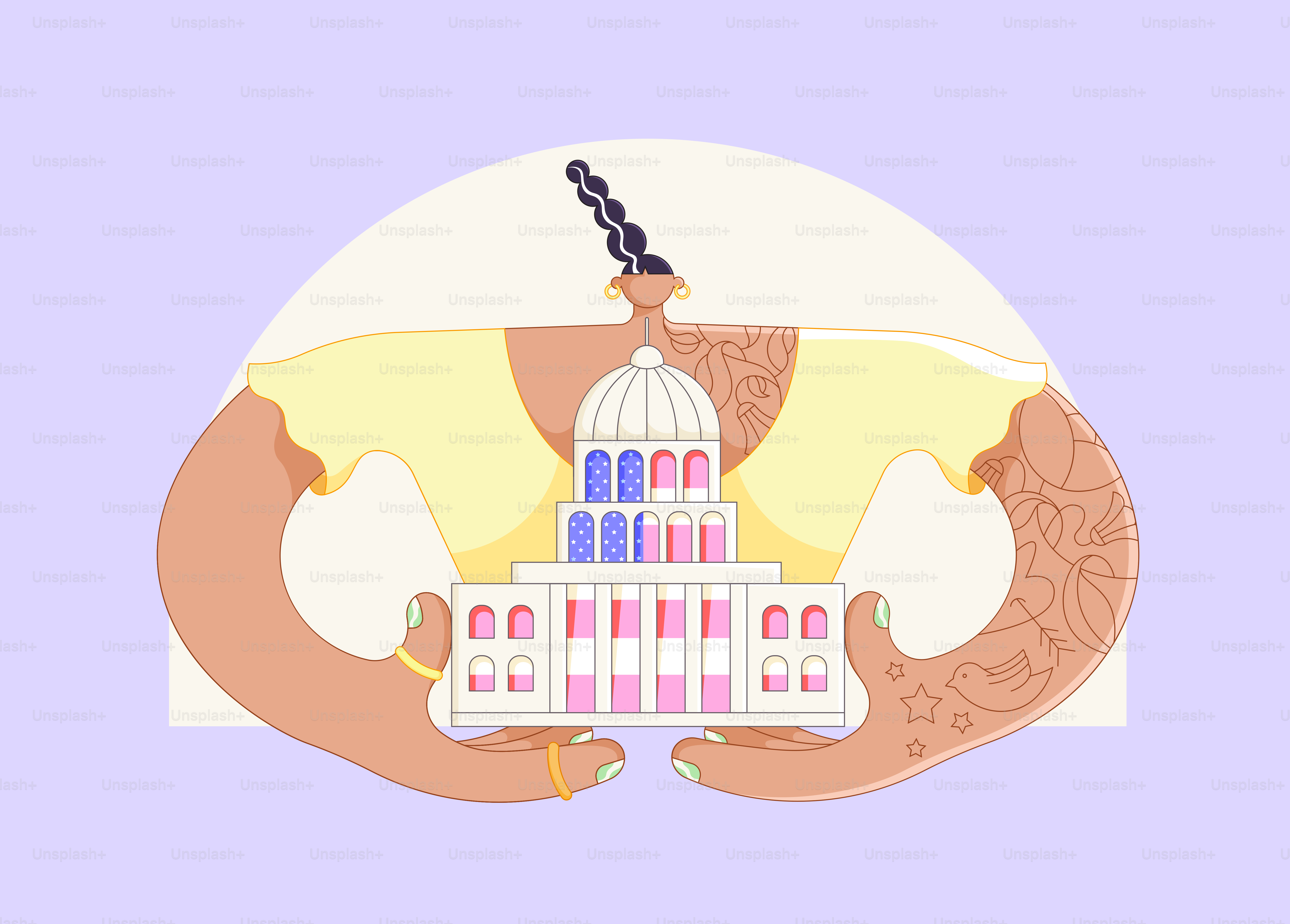 Two hands holding a building with a sky background