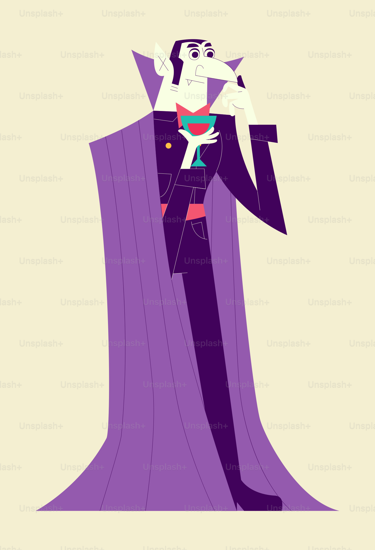 A drawing of a man in a purple cloak