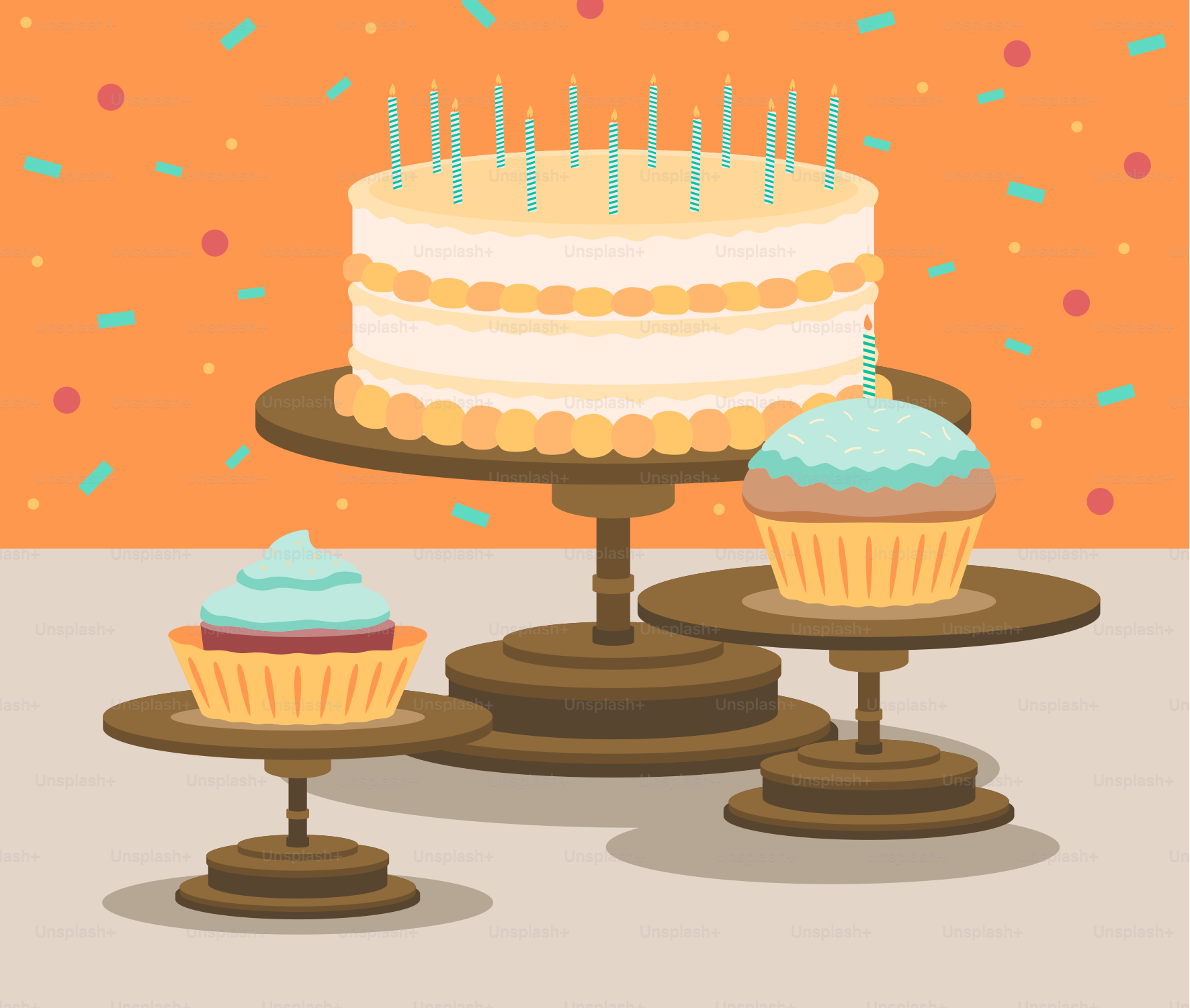 ケーキとカップケーキが入った誕生日カード