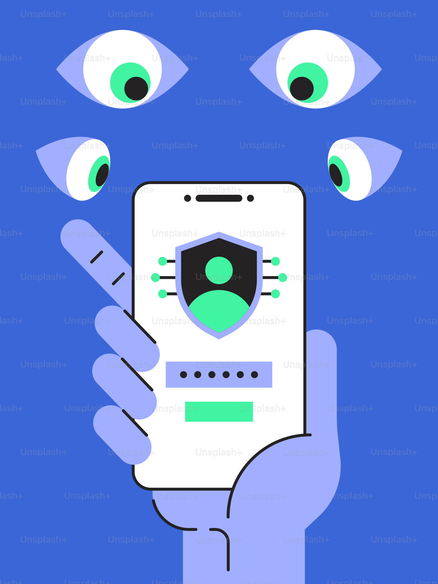 Una mano sosteniendo un teléfono celular con ojos en él