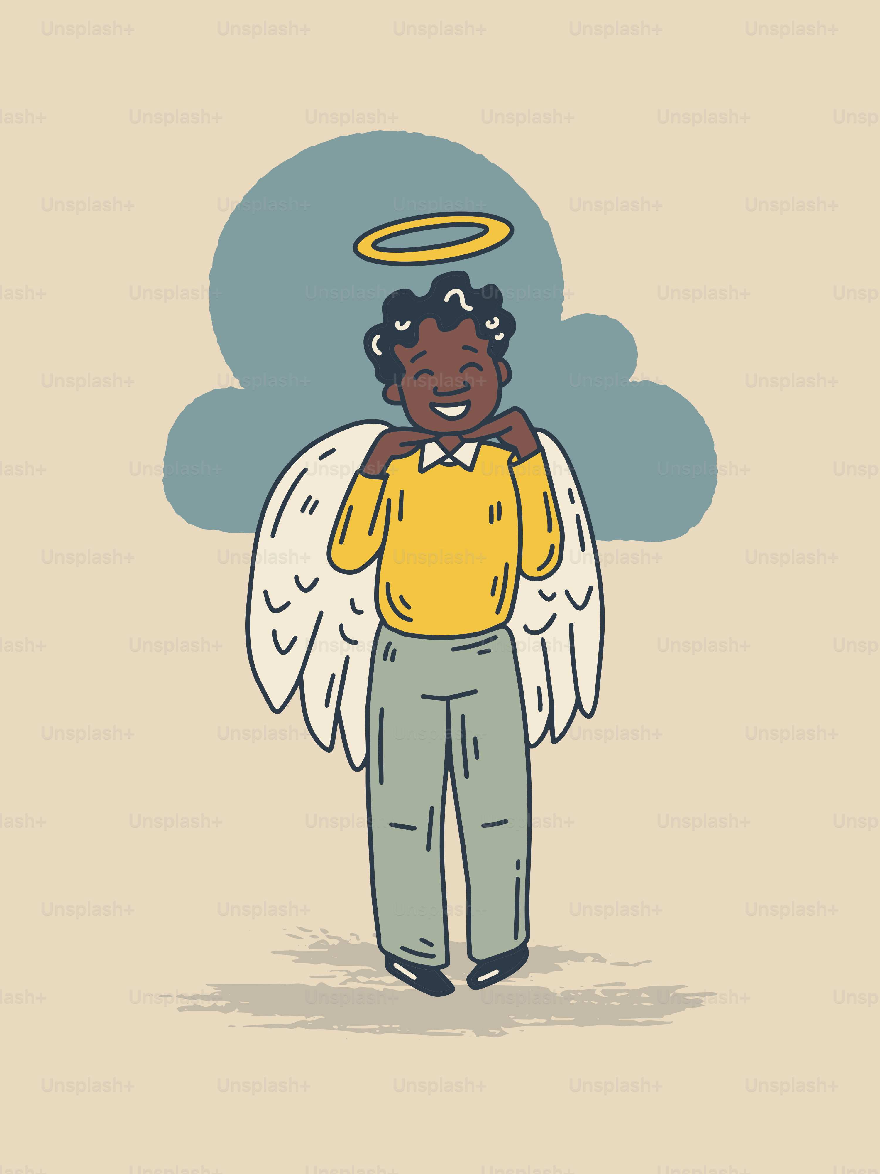 An illustration of a man with angel wings