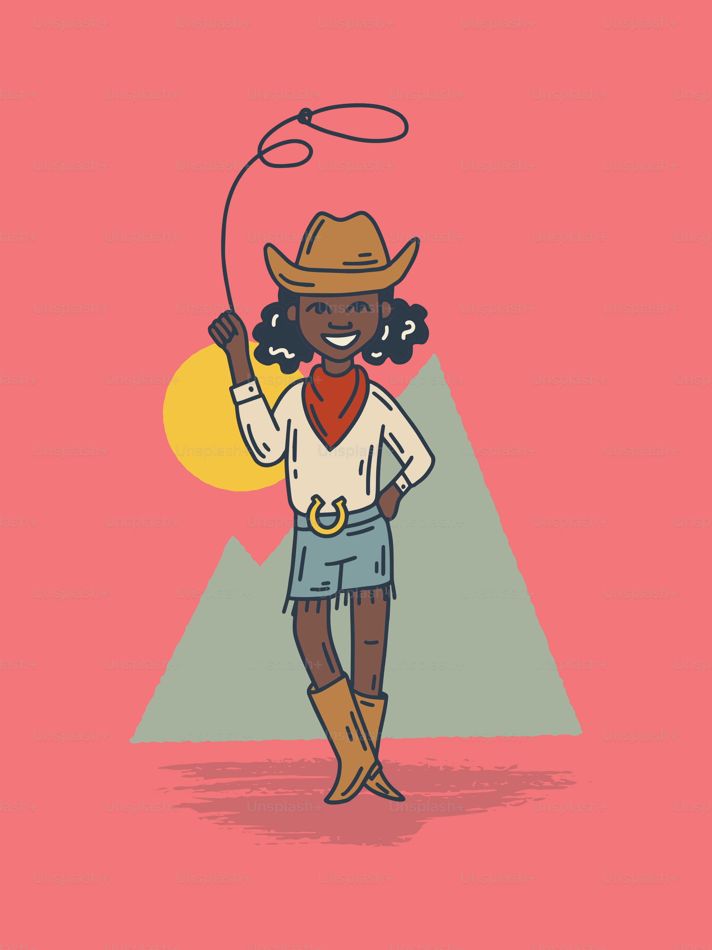 Una mujer con sombrero de vaquero sosteniendo una cuerda