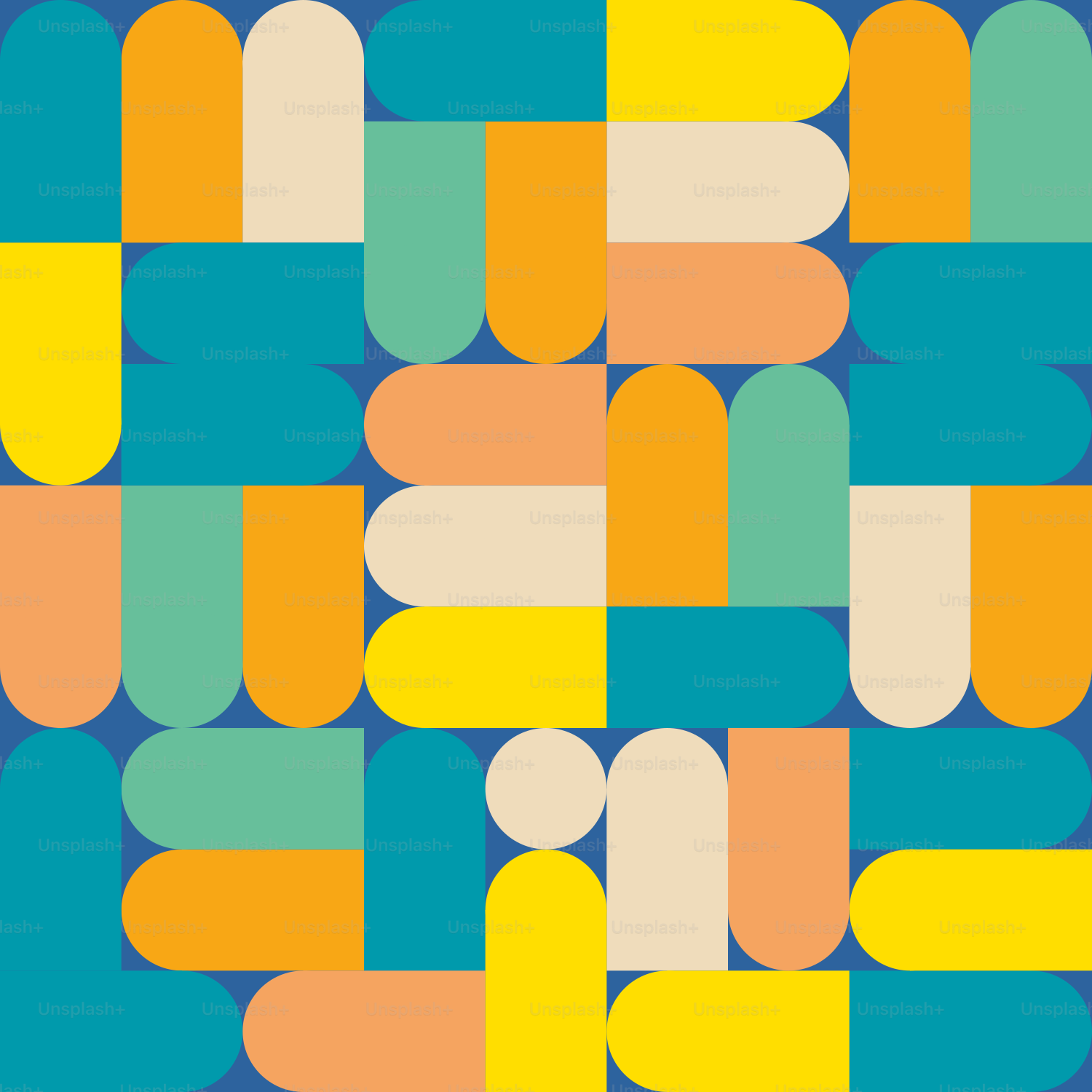 A blue and yellow pattern with different shapes