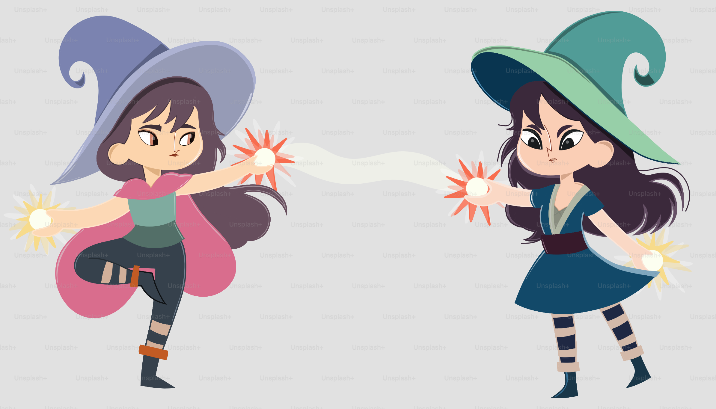 A couple of women in witches costumes