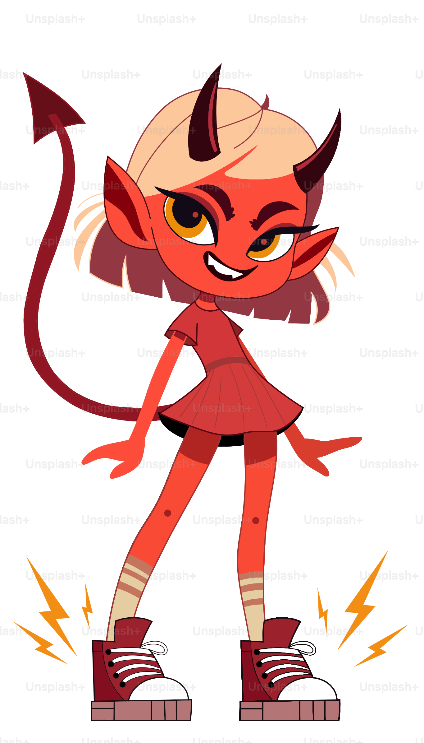 Um personagem de desenho animado com chifres e um vestido vermelho