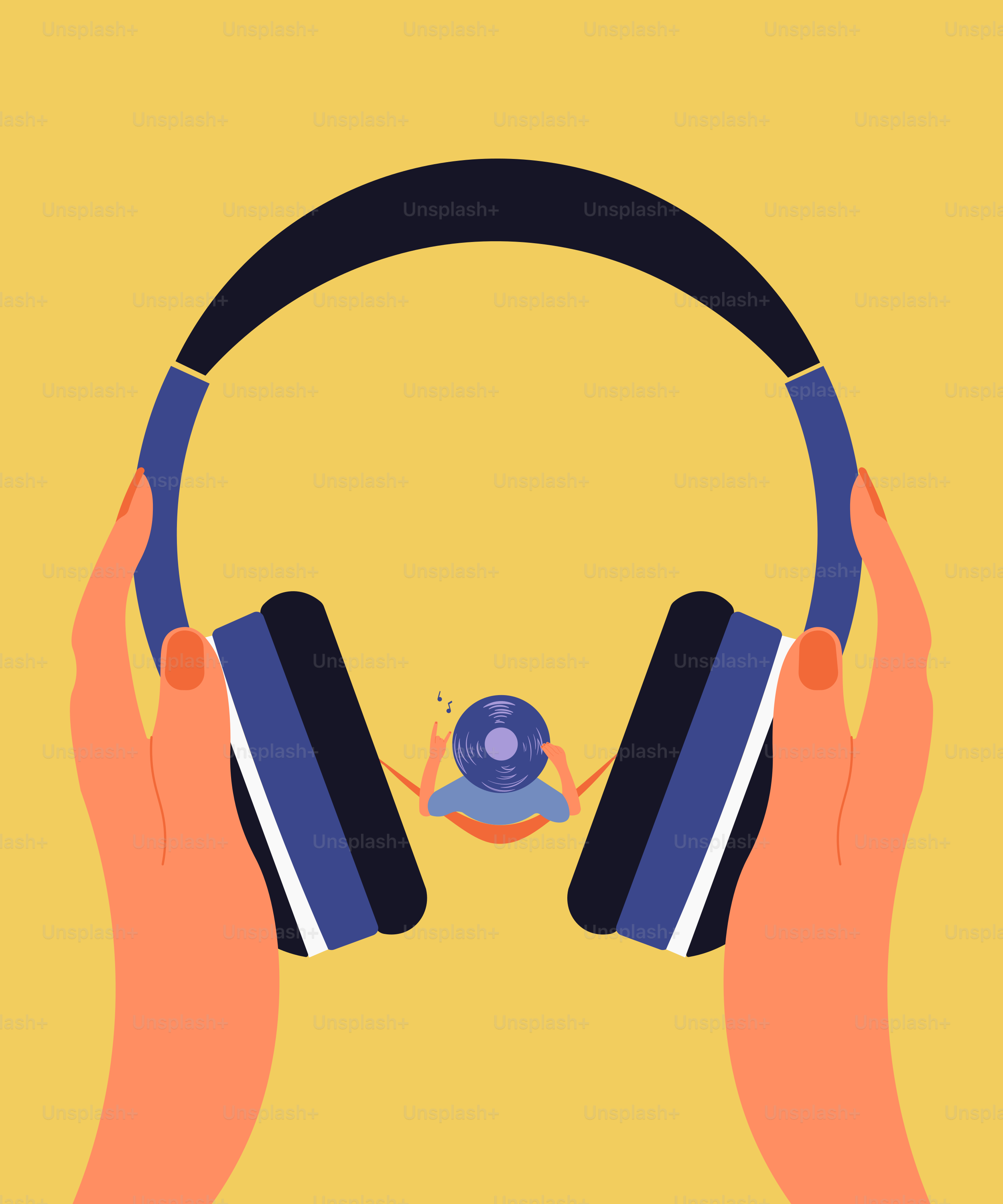 黄色い背景の上にヘッドホンを持つ手のペアのベクター – Unsplashの図の画像