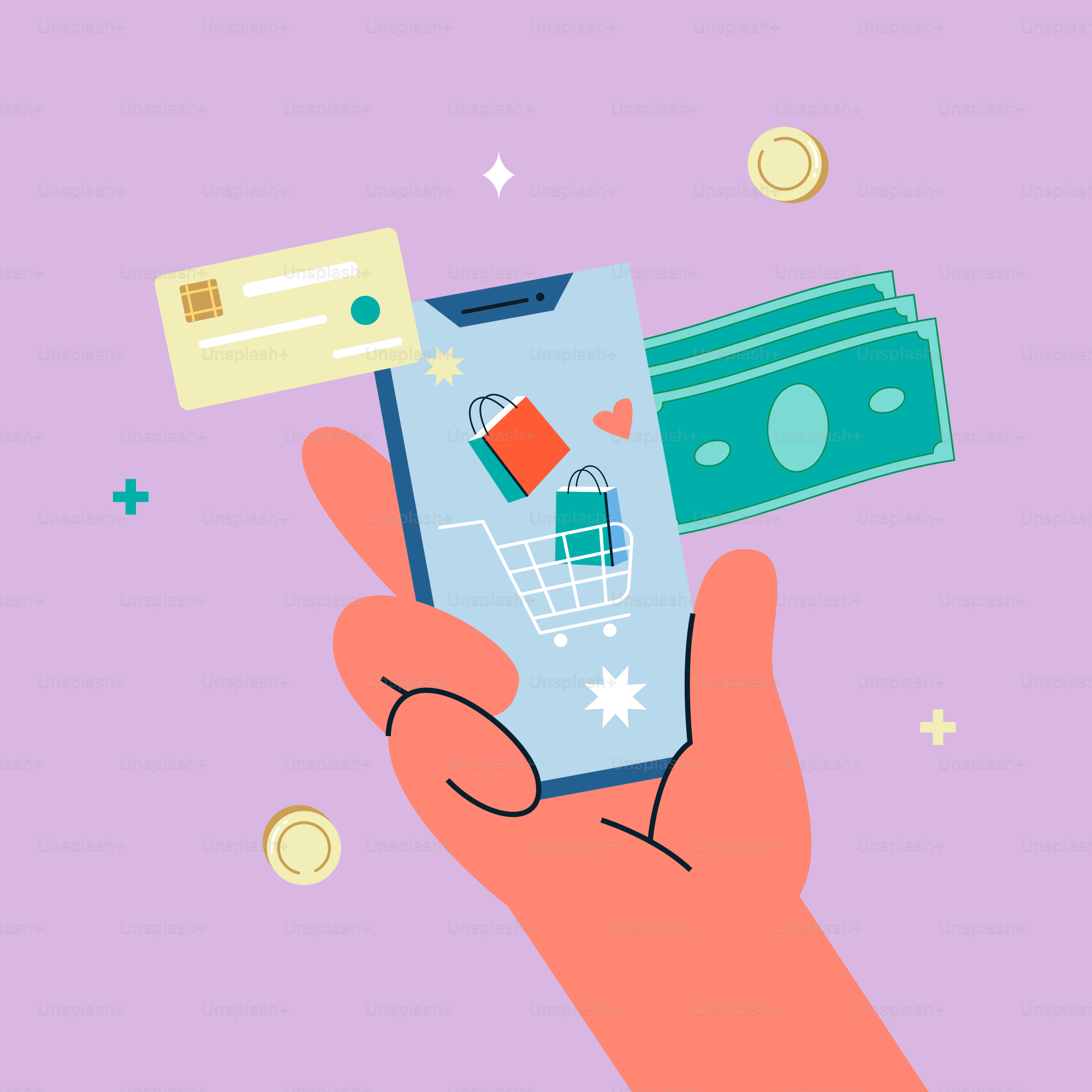 A hand holding a smart phone with a credit card coming out of it