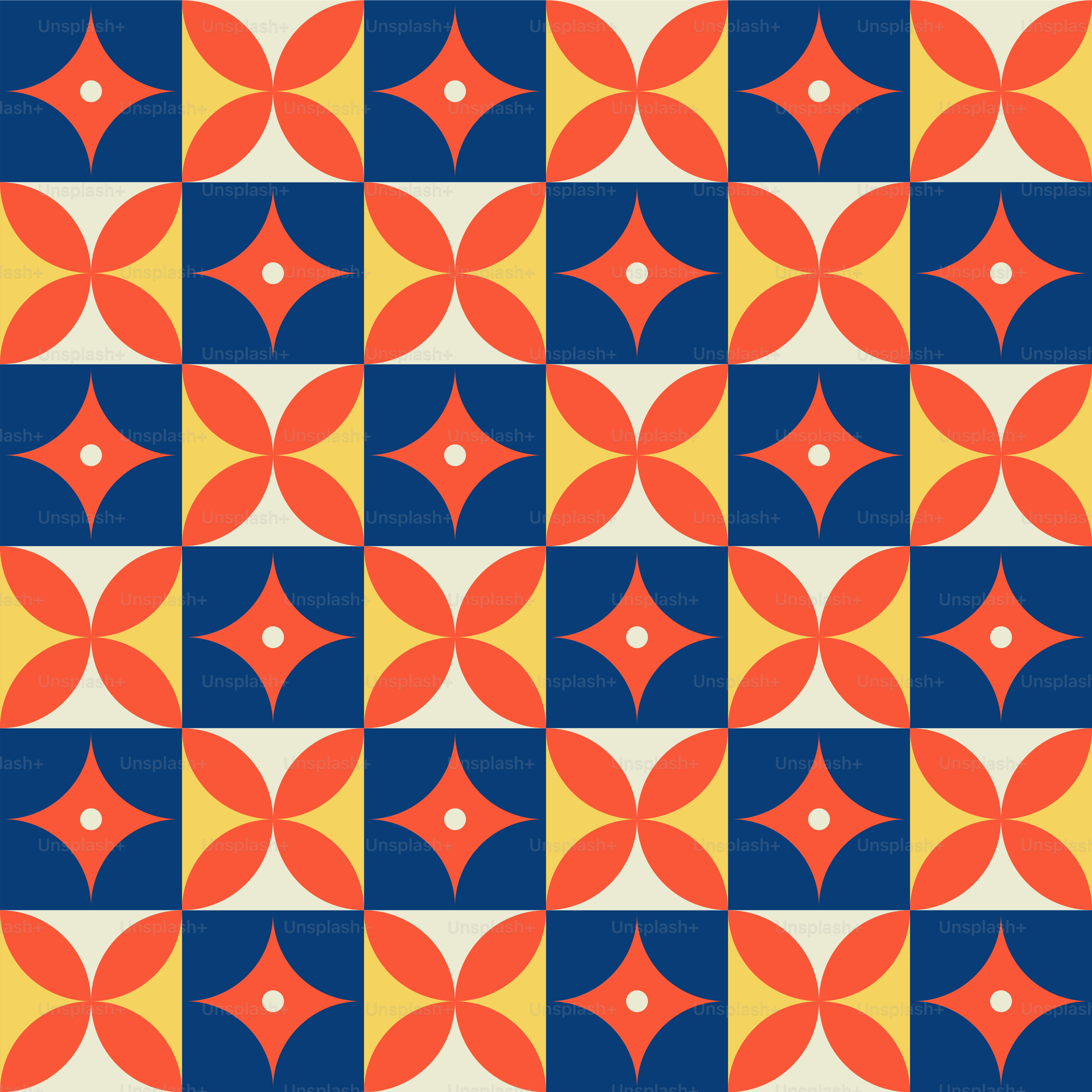 A blue, yellow and red pattern on a white background