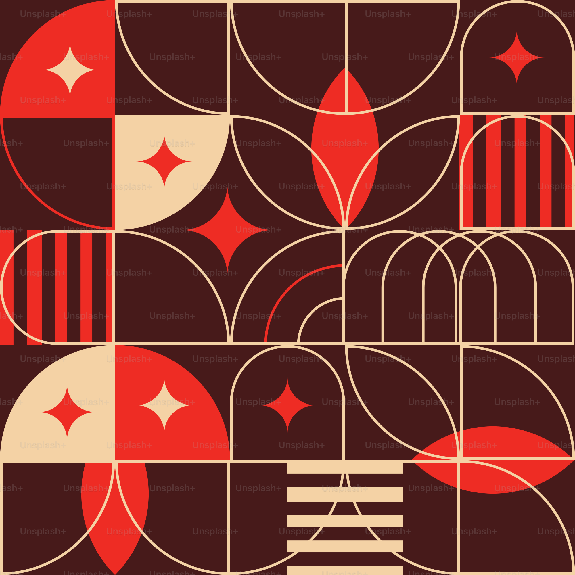 A red and black pattern with circles and stars