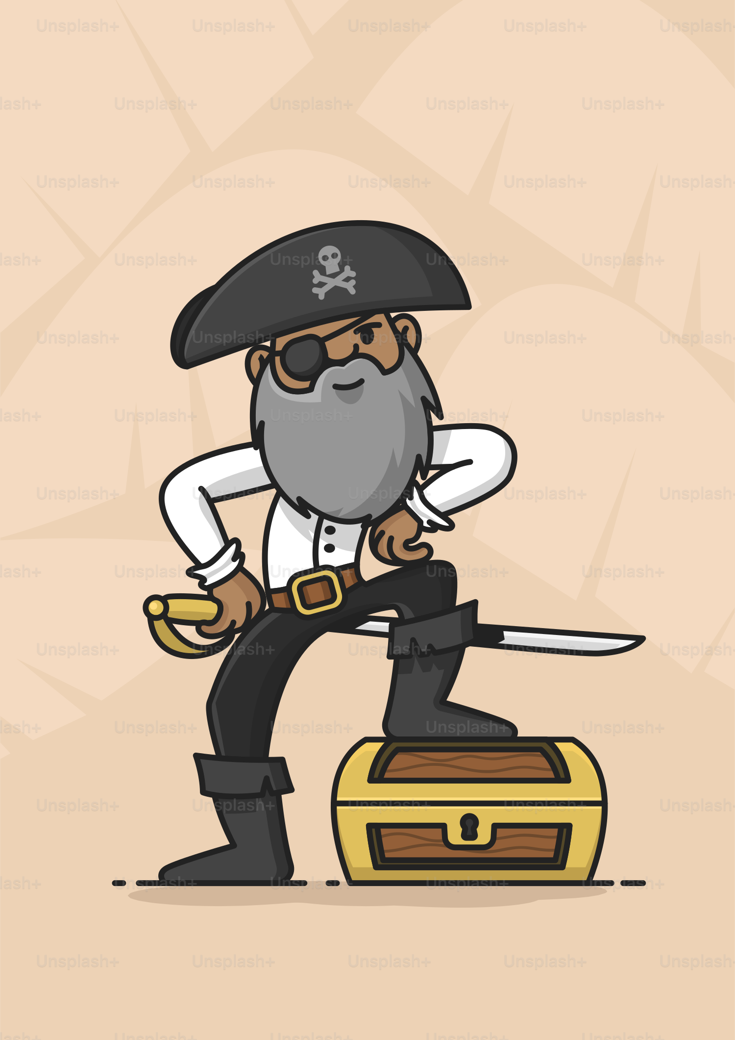 A pirate sitting on top of a wooden box