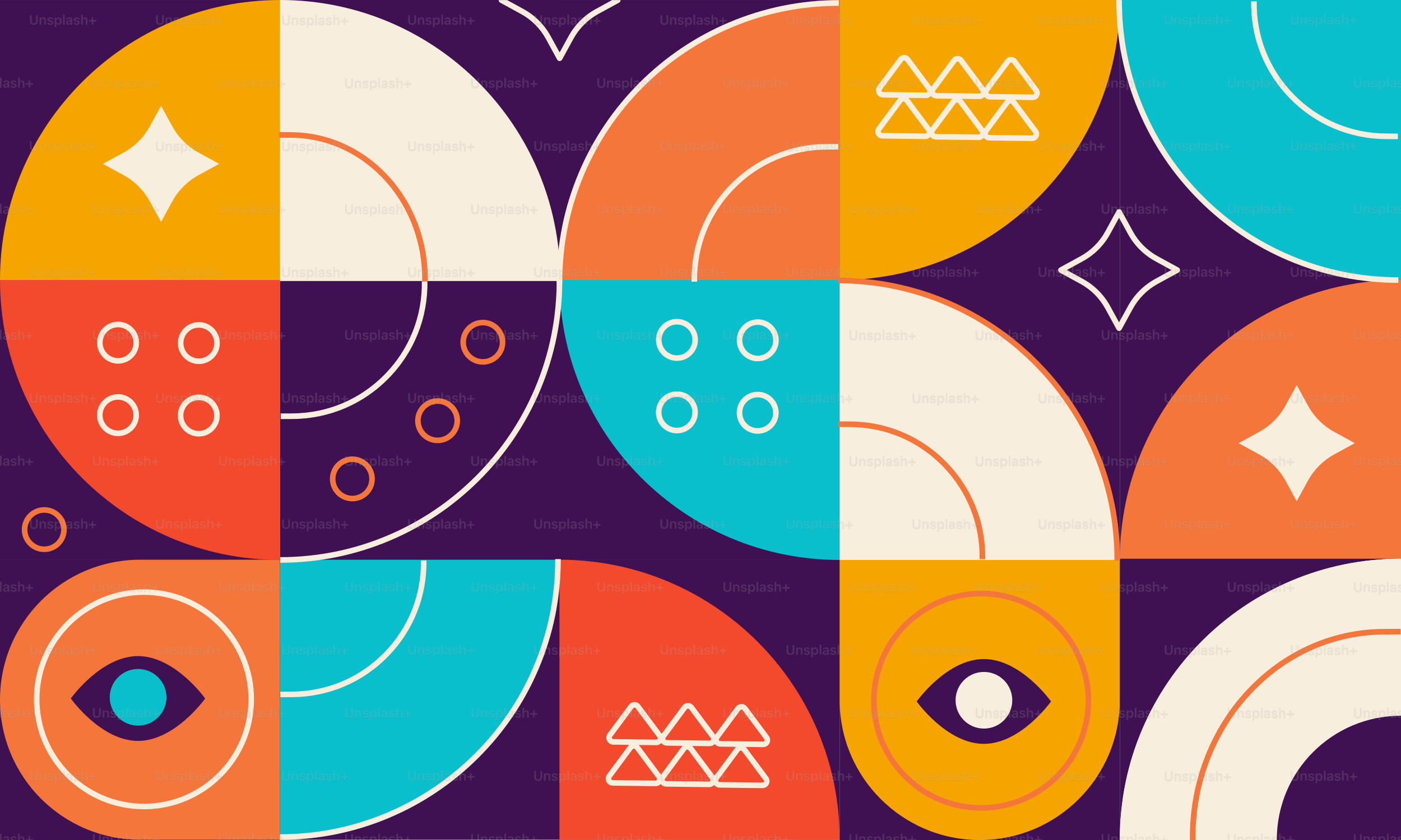 A colorful pattern with circles and stars