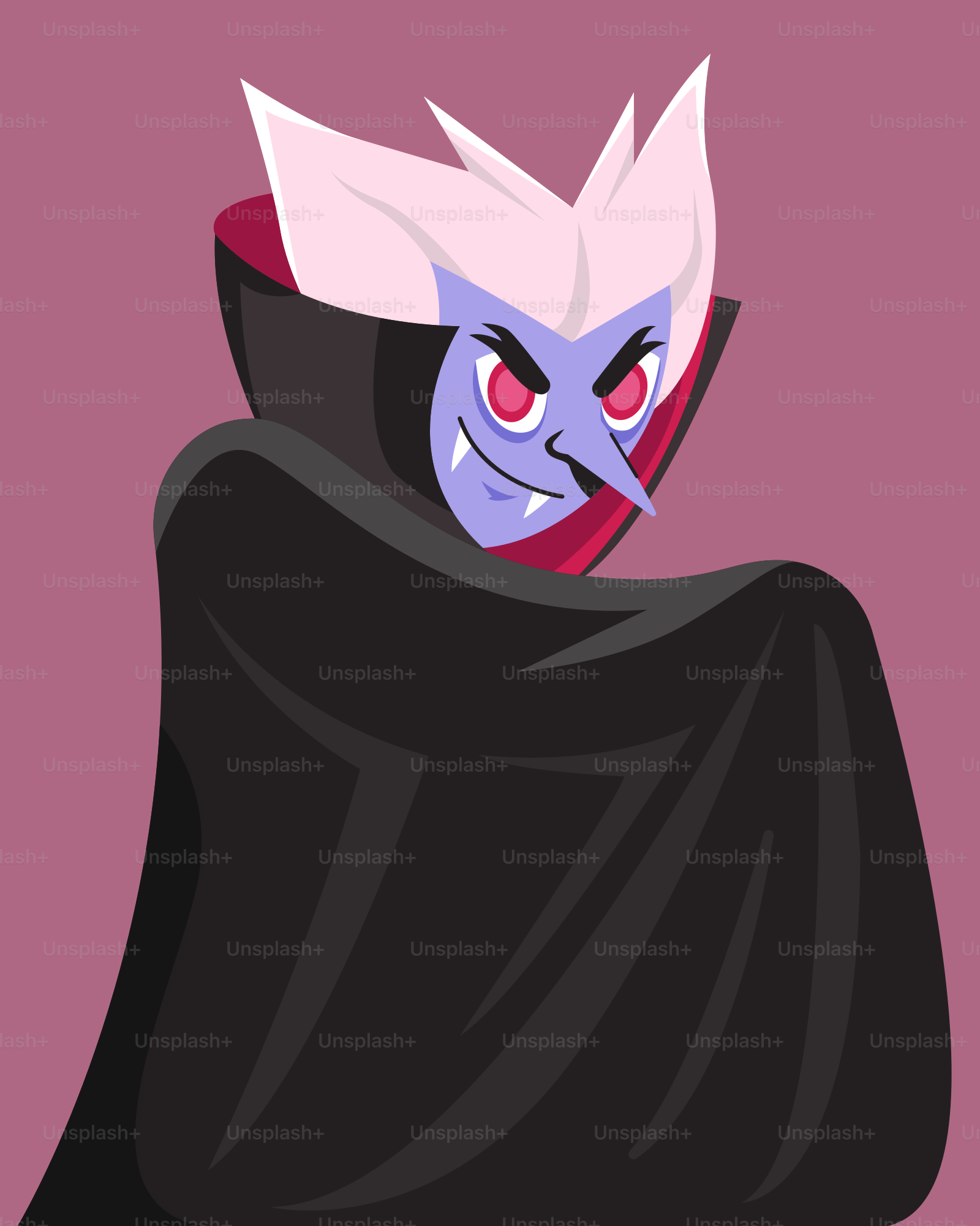 Un personnage de dessin animé en cape noire aux yeux rouges